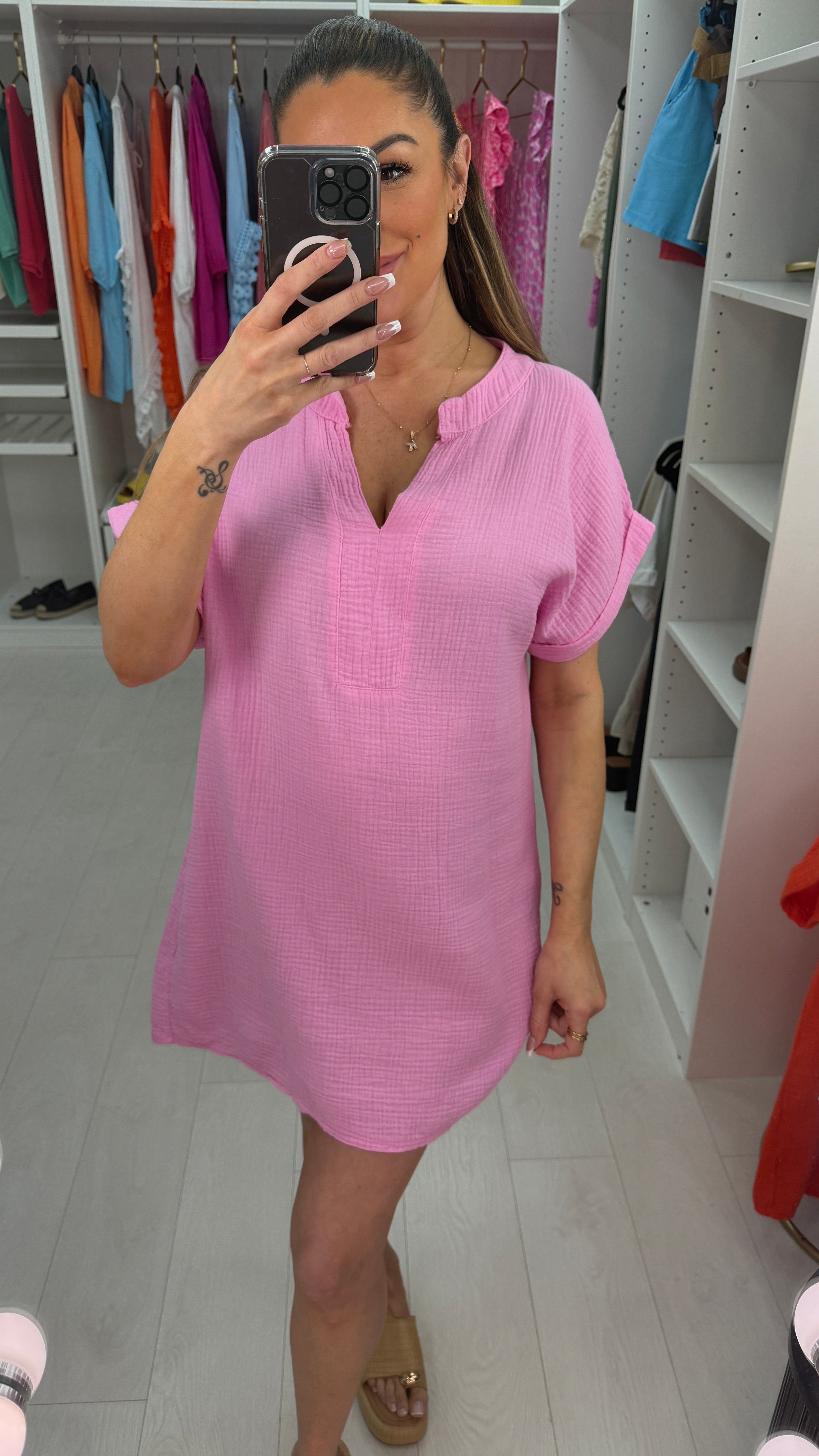 Valera plain Cheesecloth V Neck Midi Dress