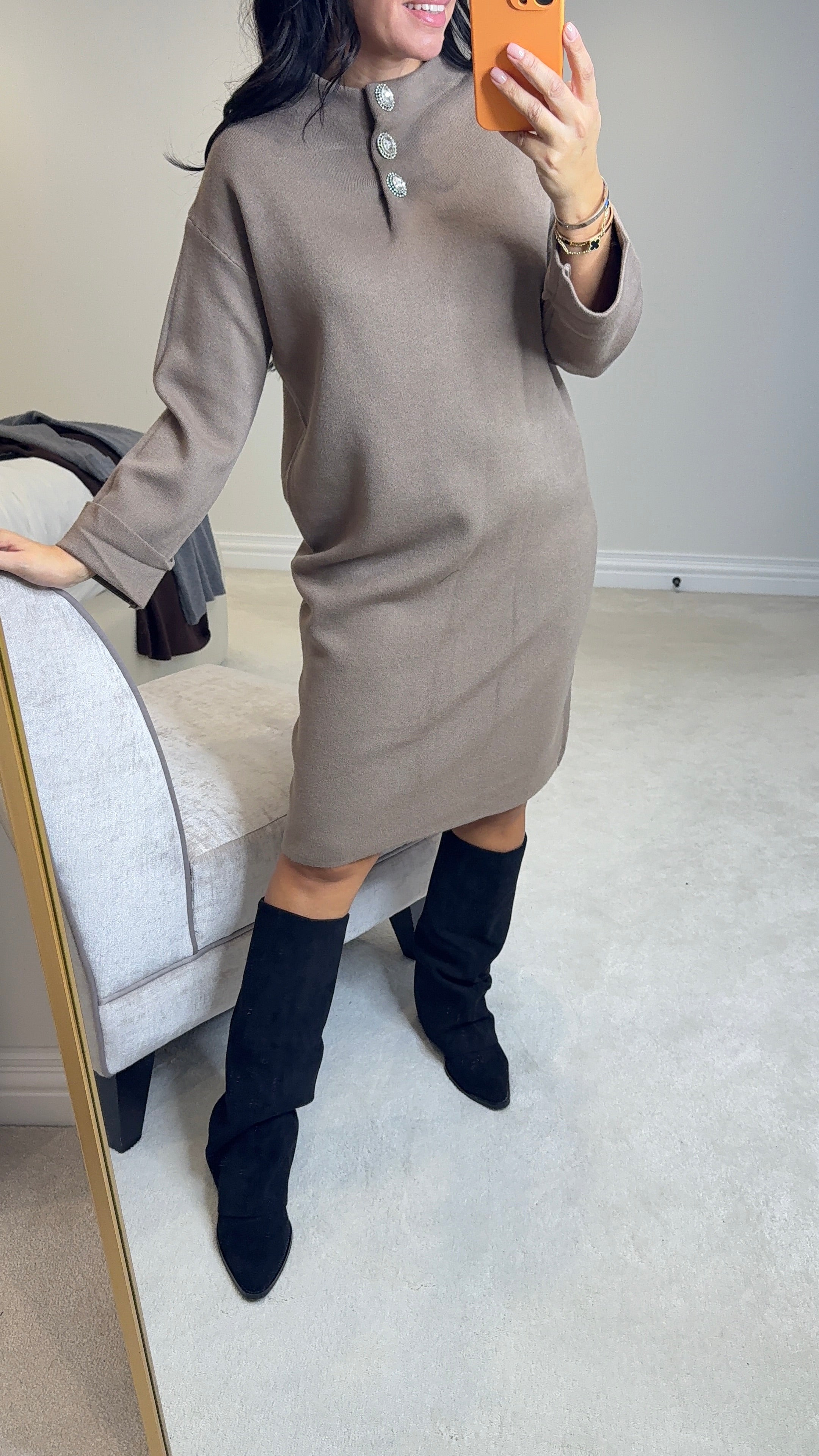 Emrie Embellished Button Detail Knitted Dress