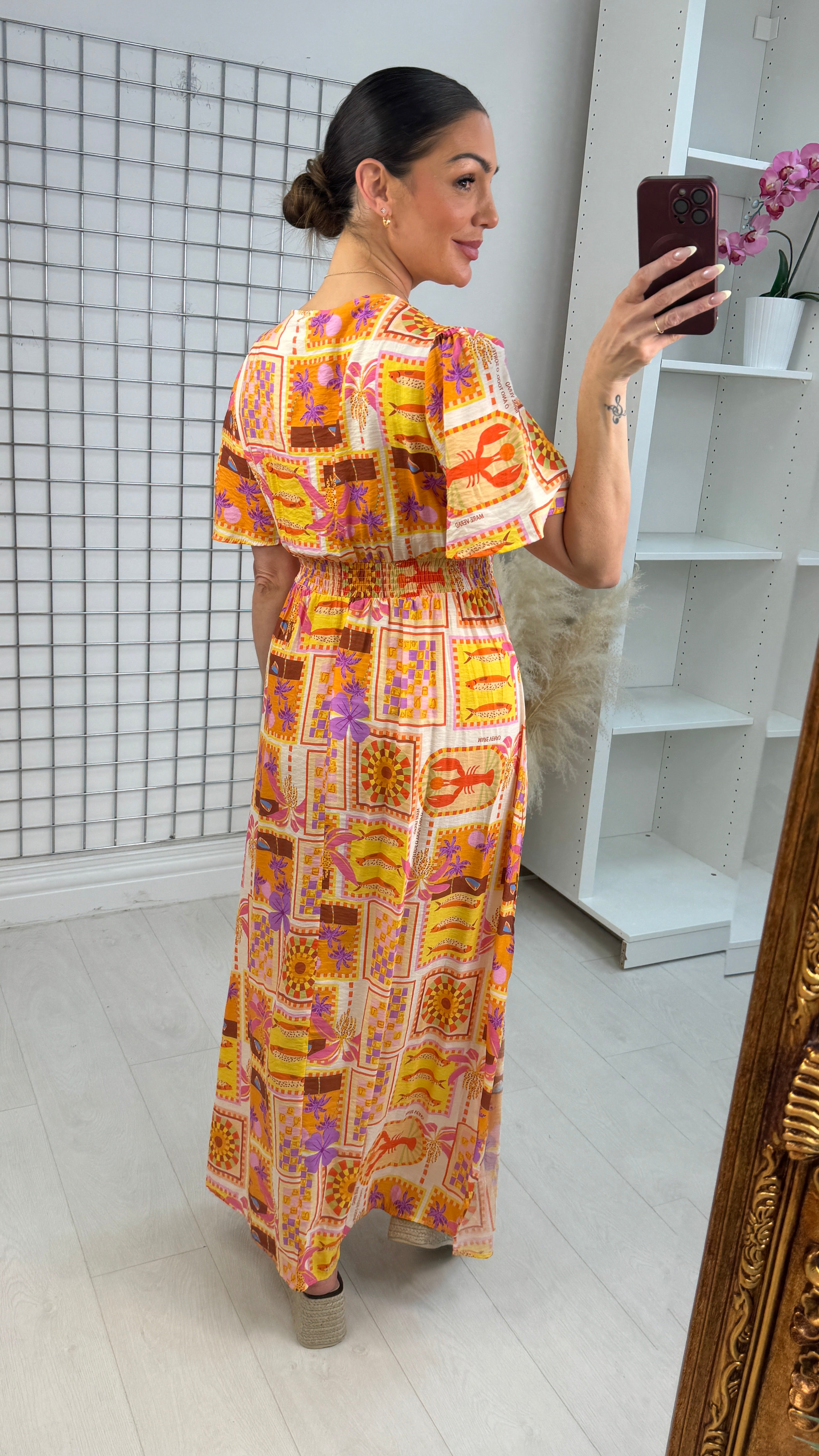 Brila Tropical Print V Neck Maxi Dress