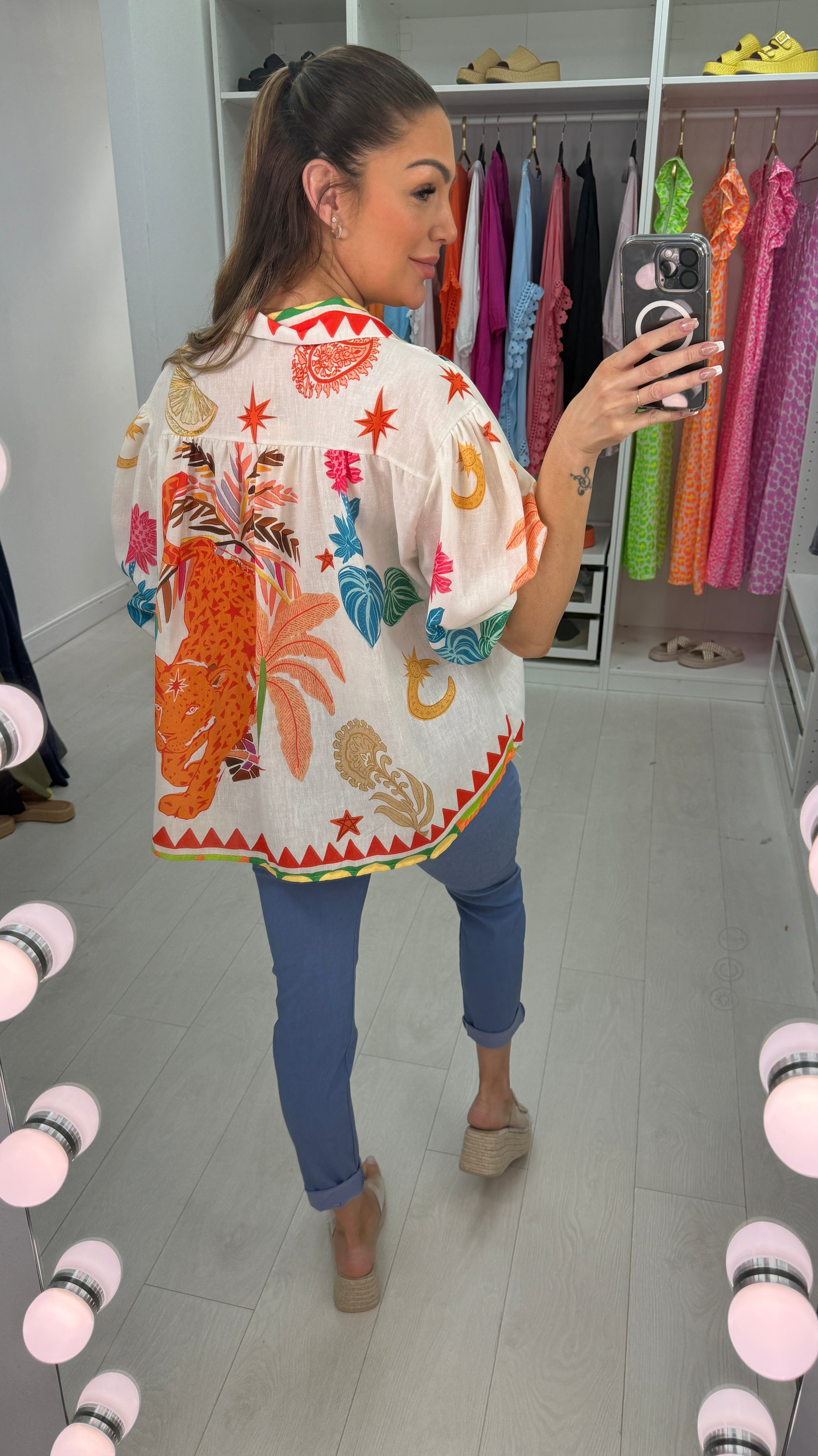 Stellan Tropical Print Ballon Sleeve Top