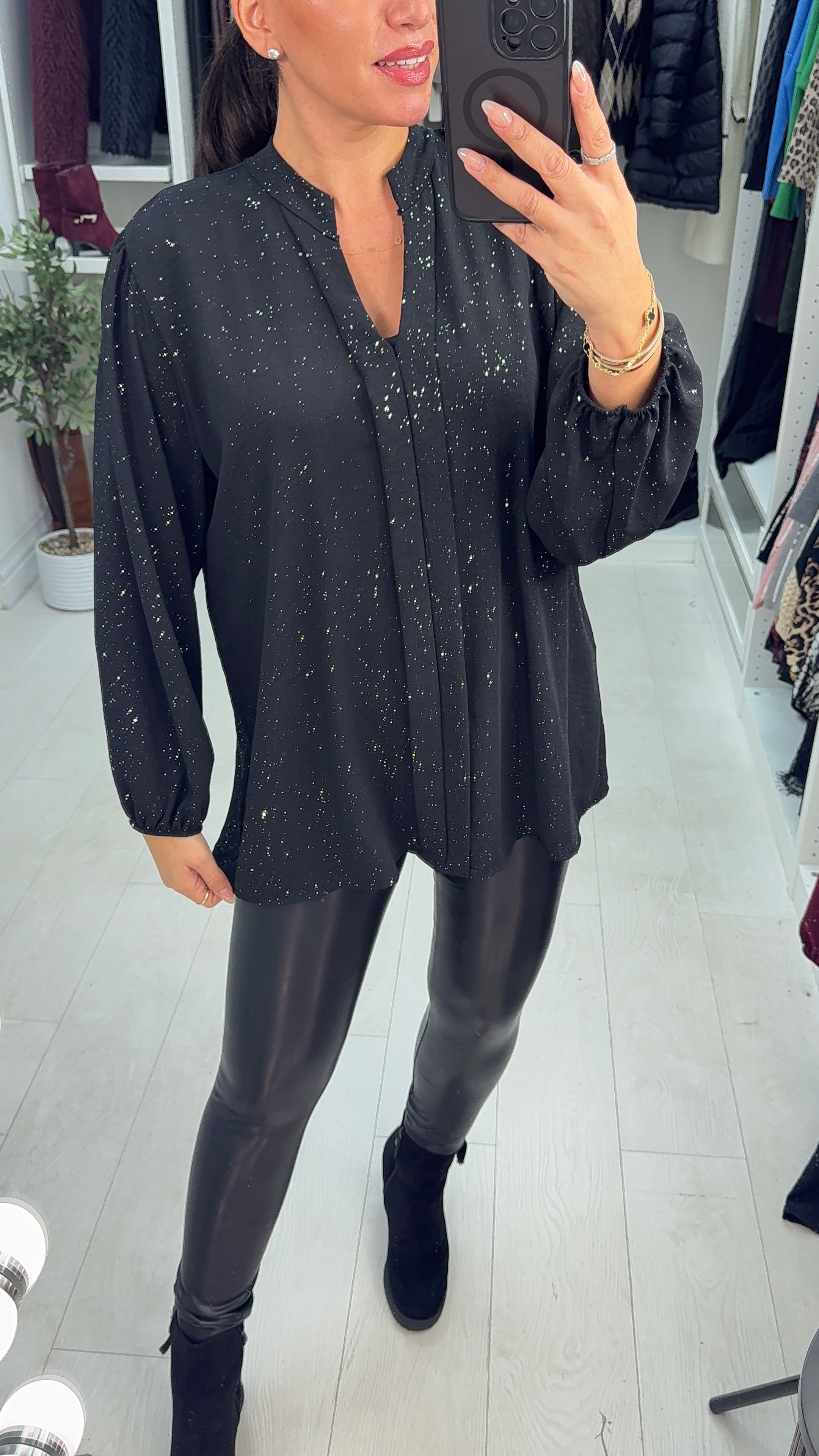 Terisa V Neck Loose Fit Sparkle Top