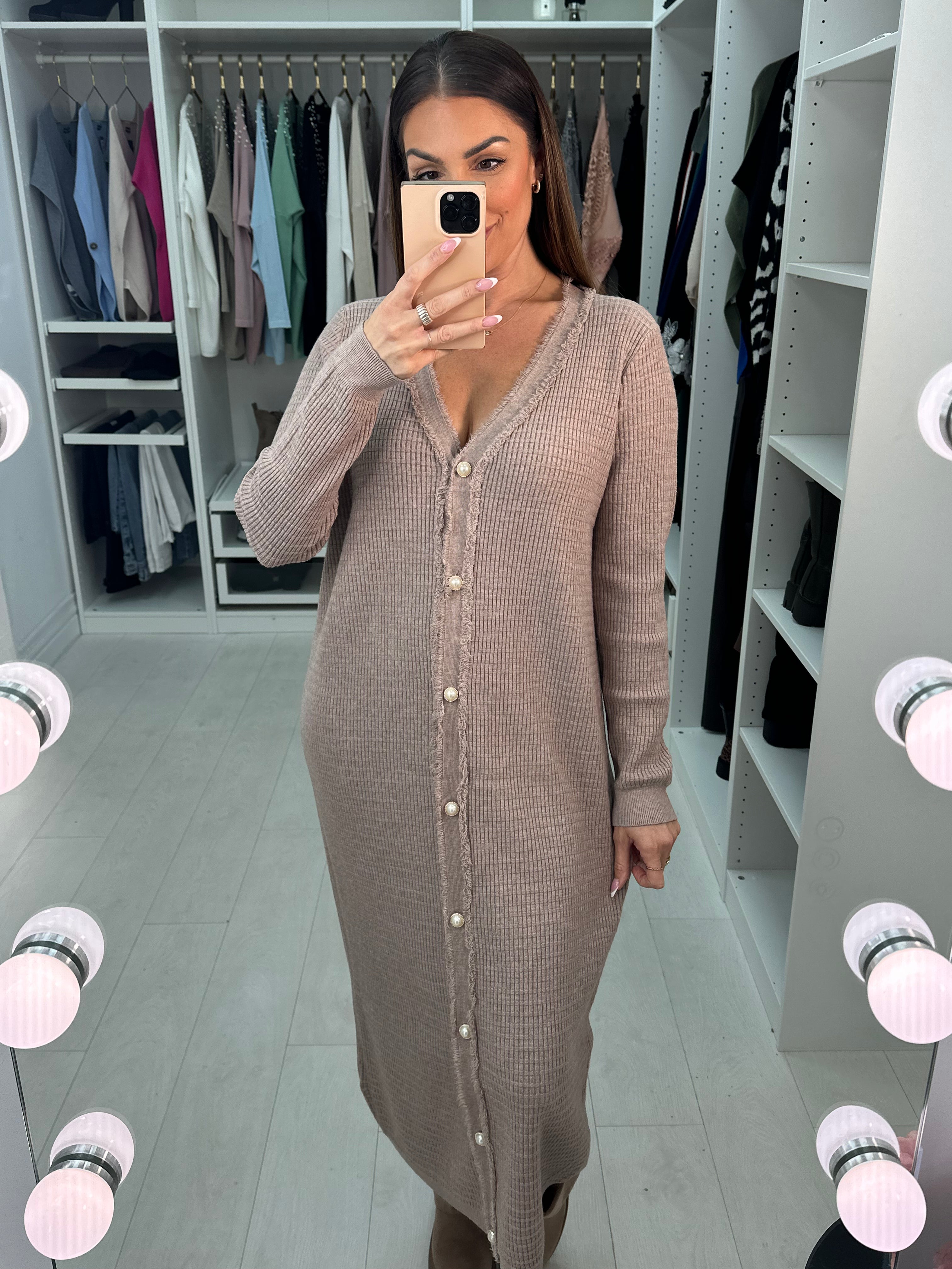 Samira Pearl Button Detailed Maxi Knit Dress