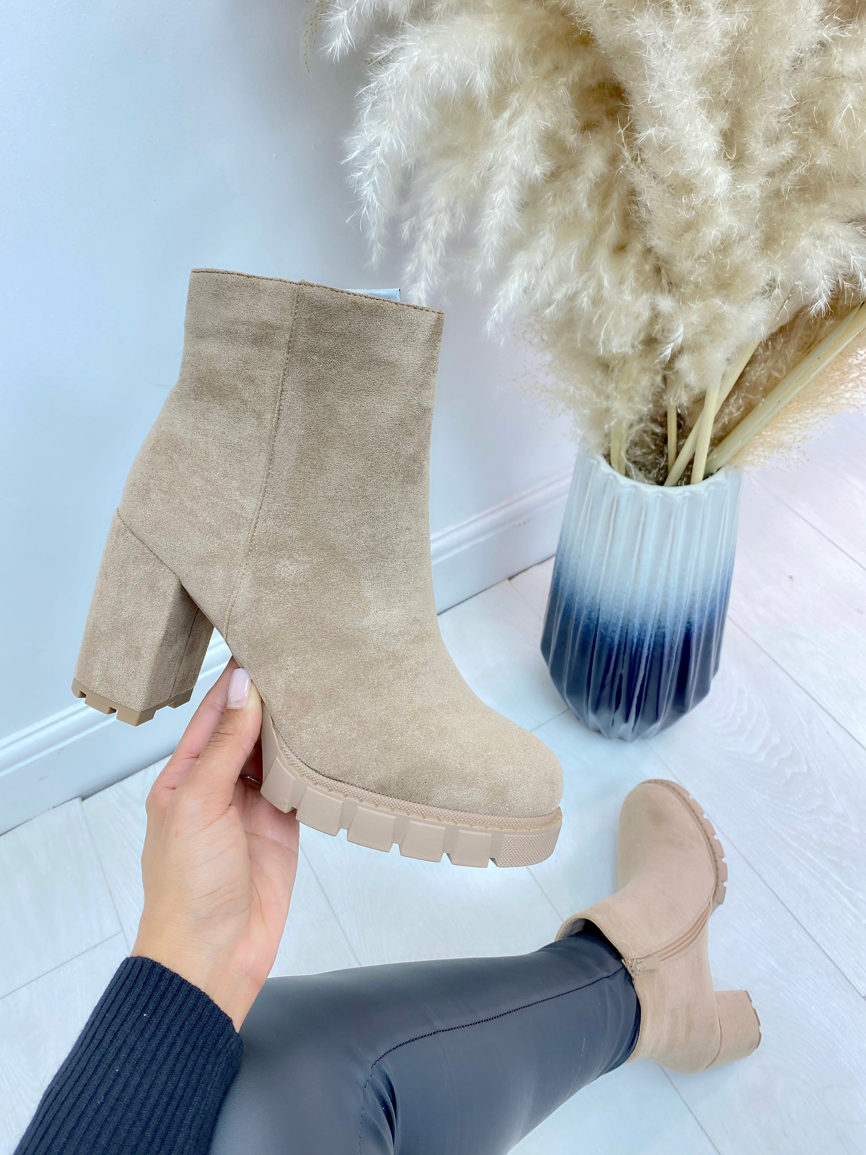 Shanis Faux Suede Chunky Heel Boot