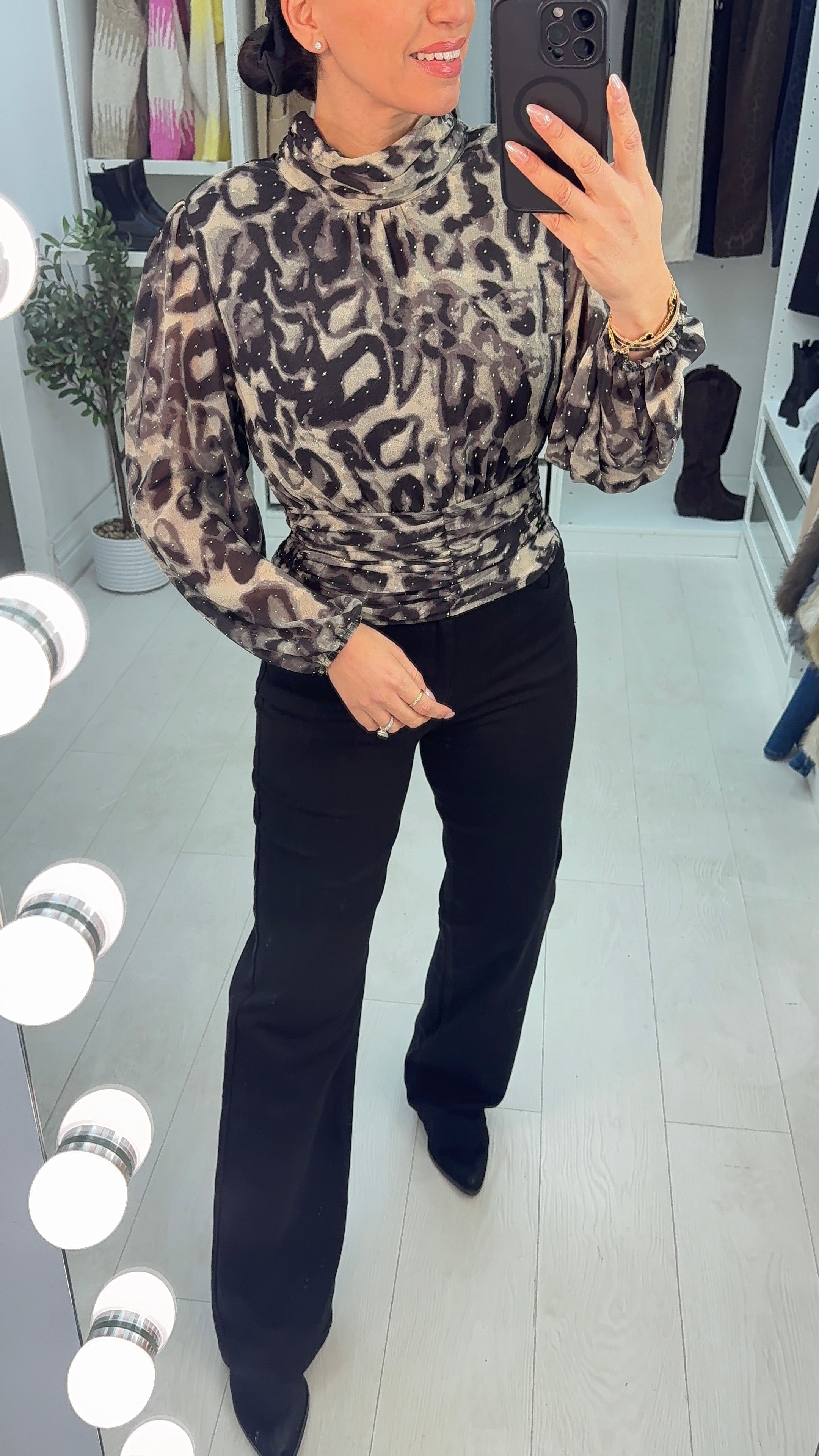 Paulyne Animal Print Embellished Elasticated Top