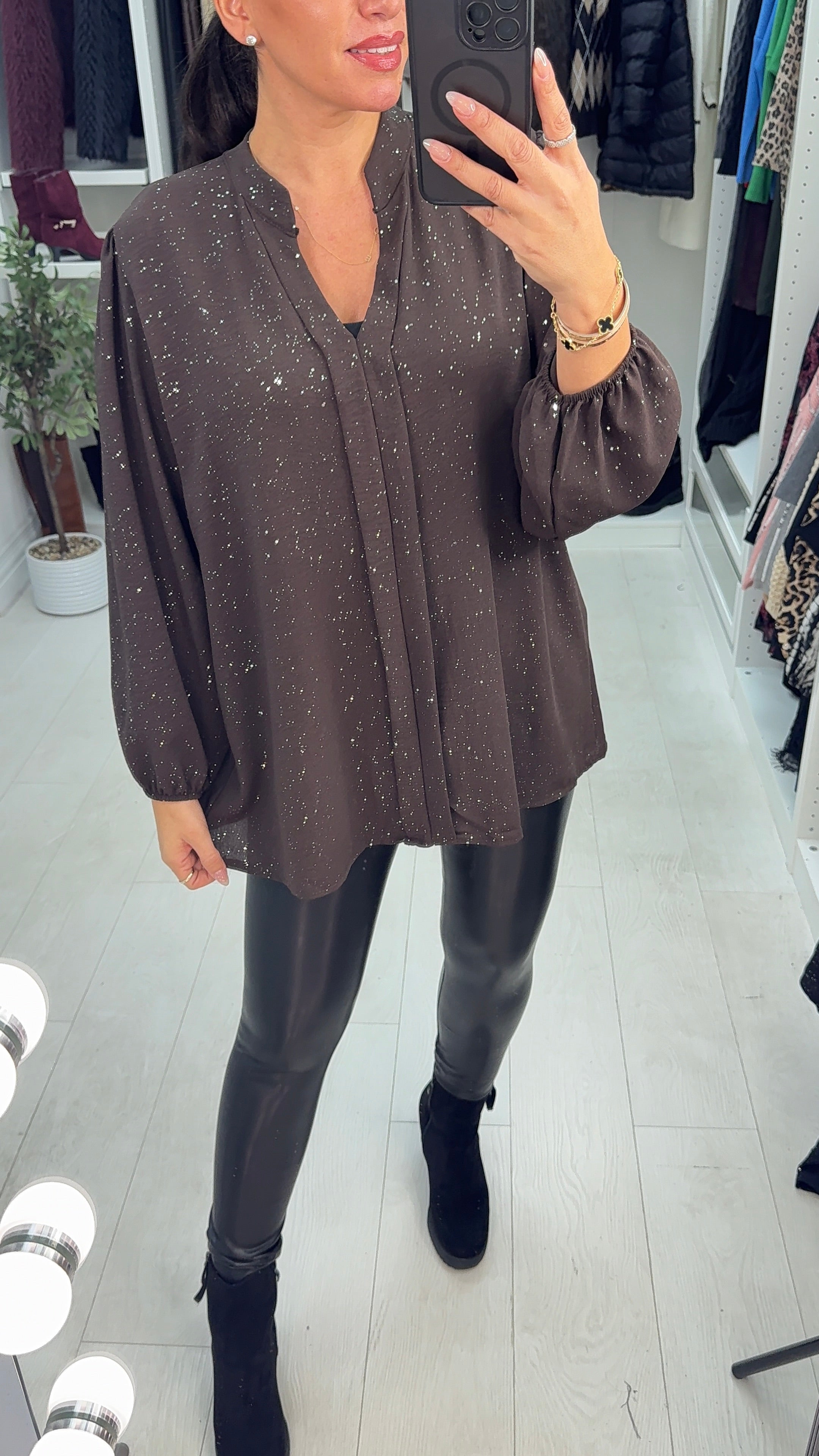 Terisa V Neck Loose Fit Sparkle Top