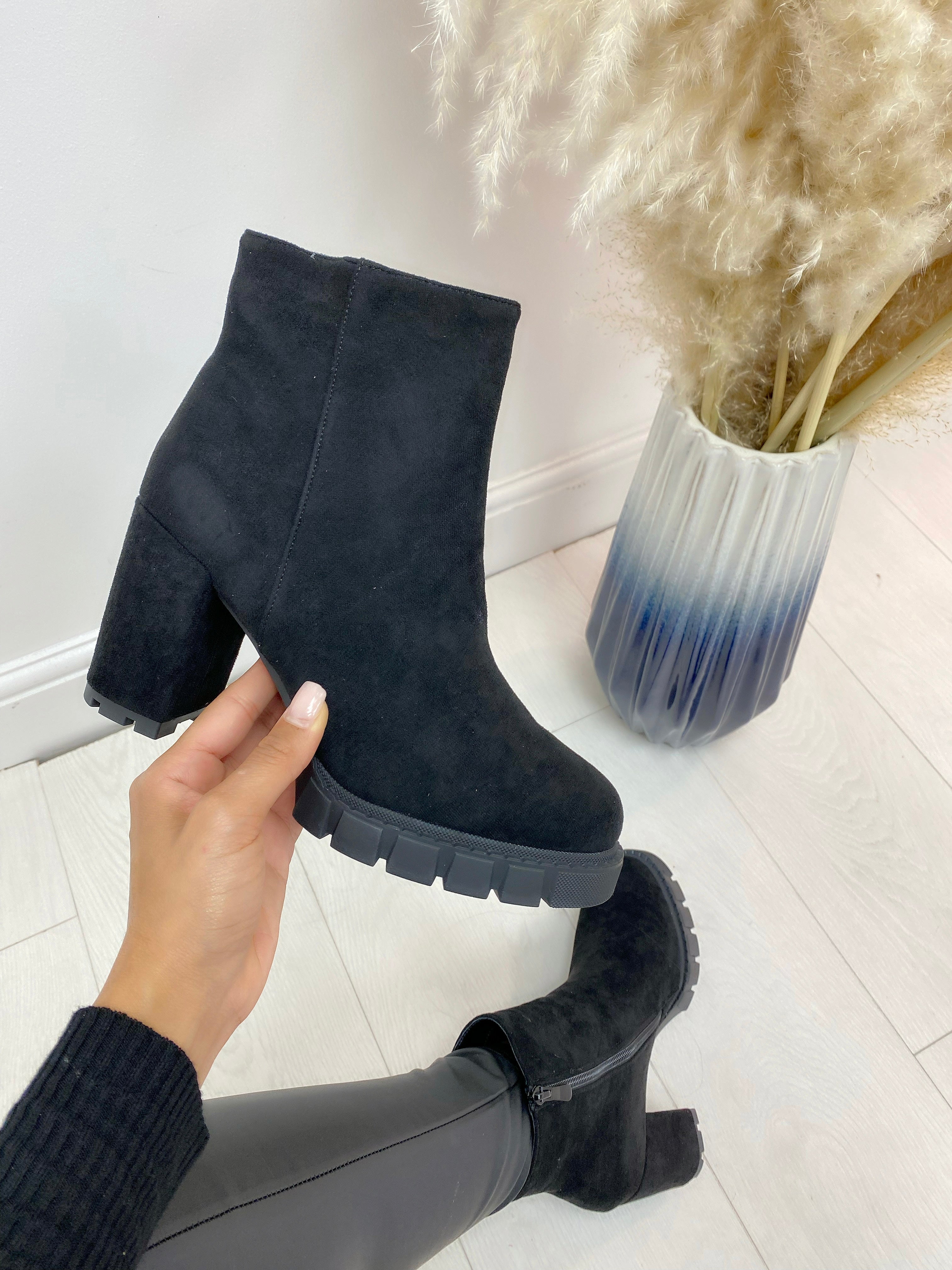 Shanis Faux Suede Chunky Heel Boot