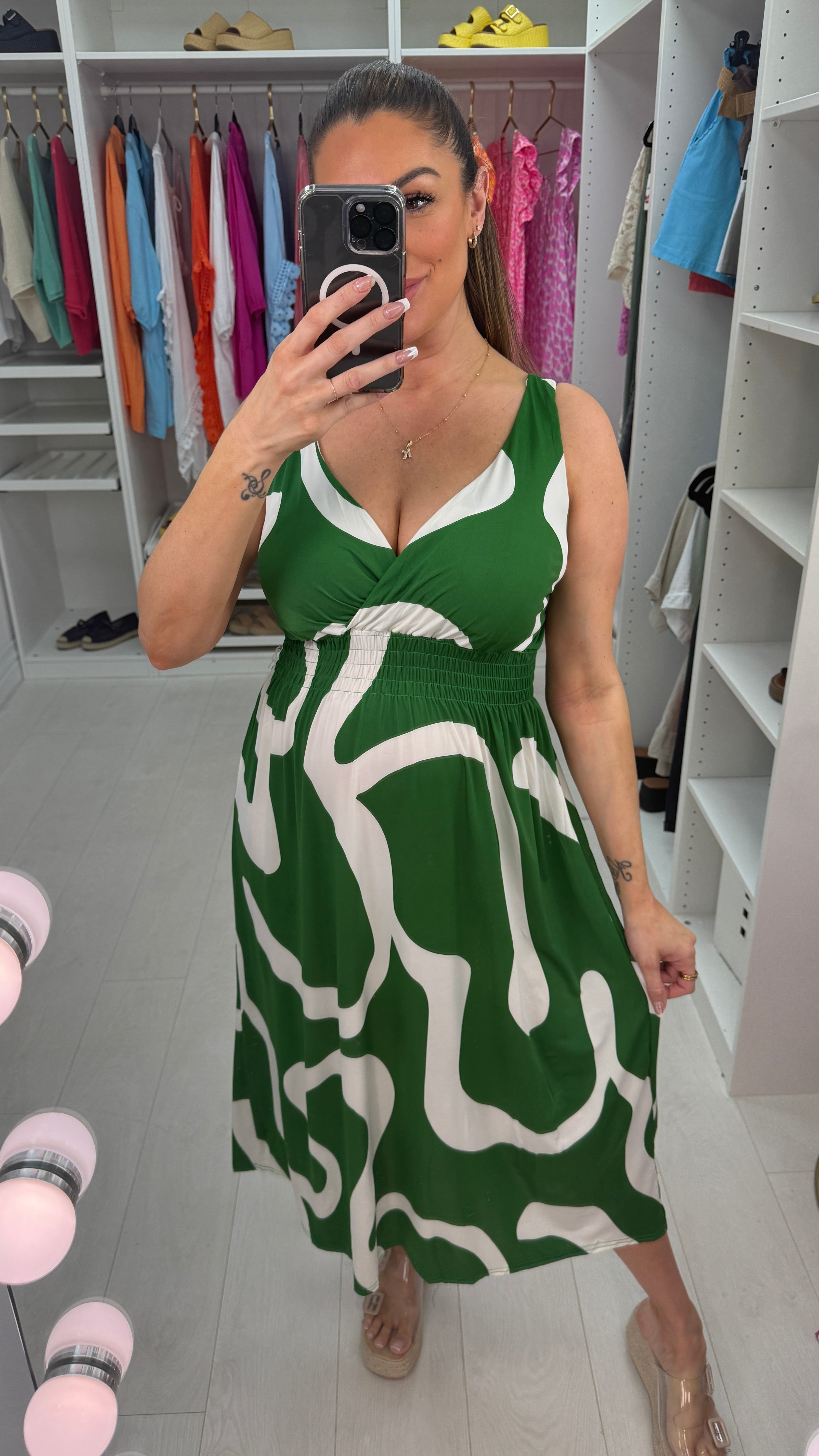 Zena Abstract Print Deep V Neck Magic Dress