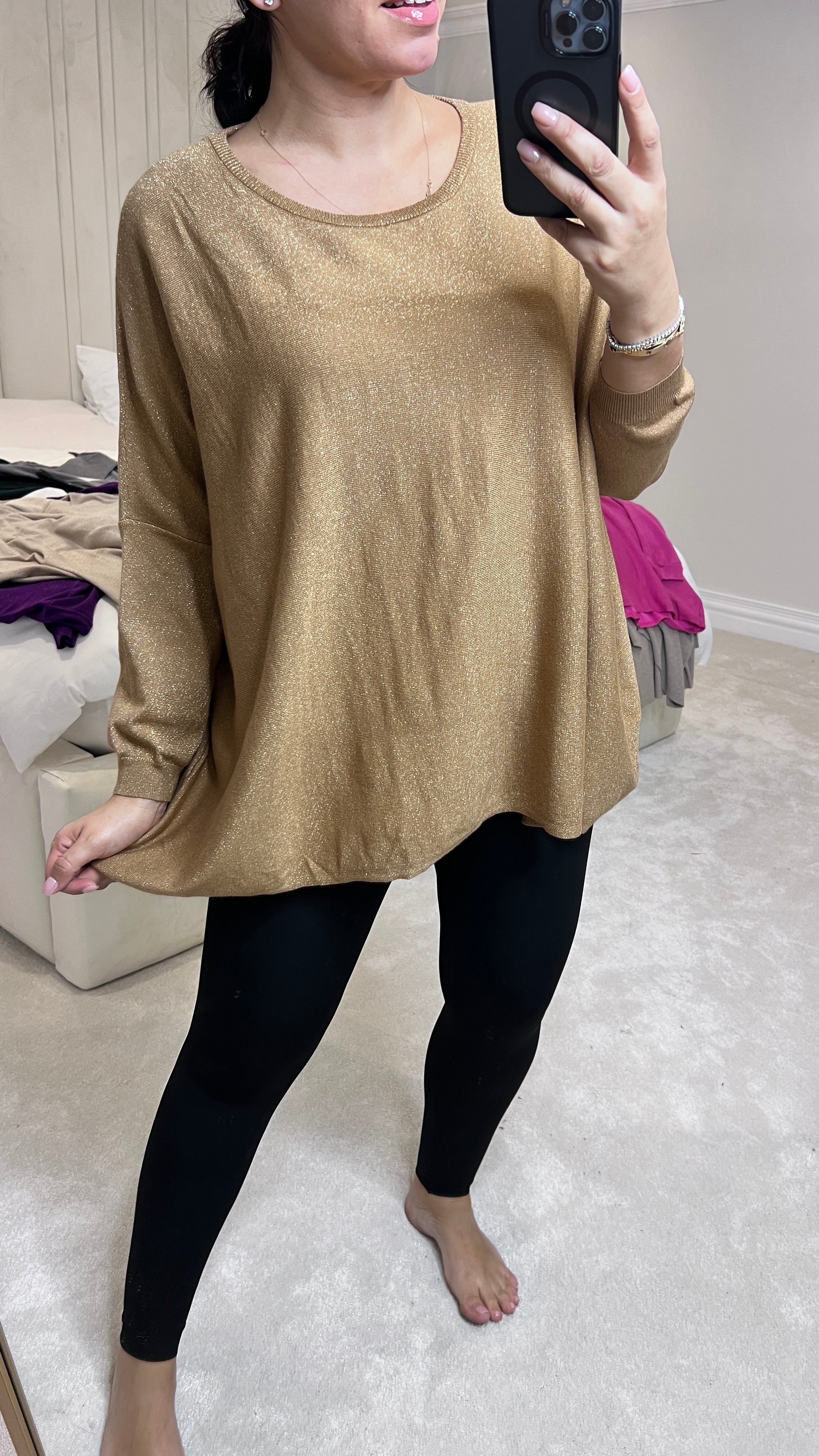 Jayne Batwing Plain Glitter Jumper