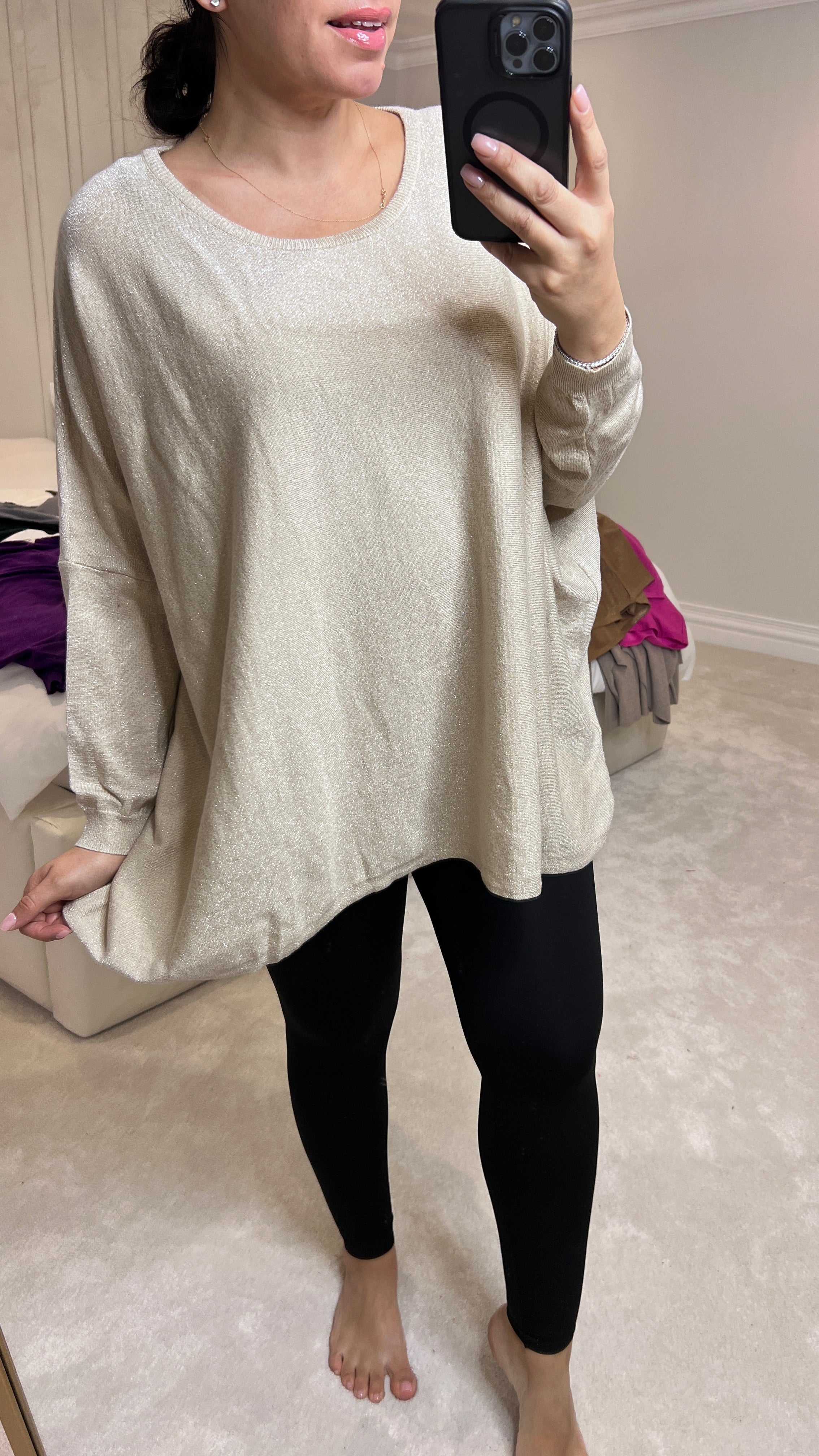 Jayne Batwing Plain Glitter Jumper