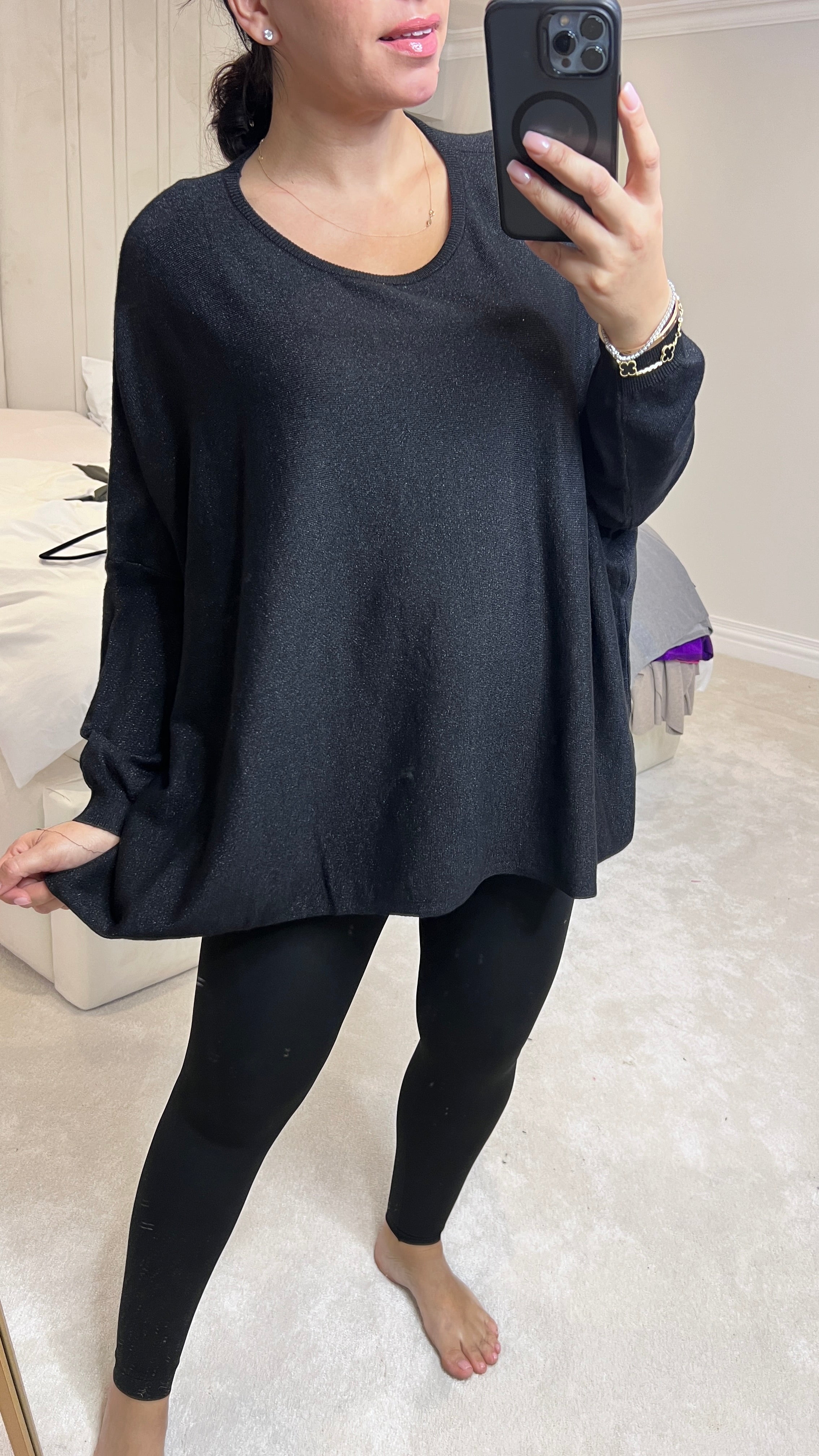 Jayne Batwing Plain Glitter Jumper