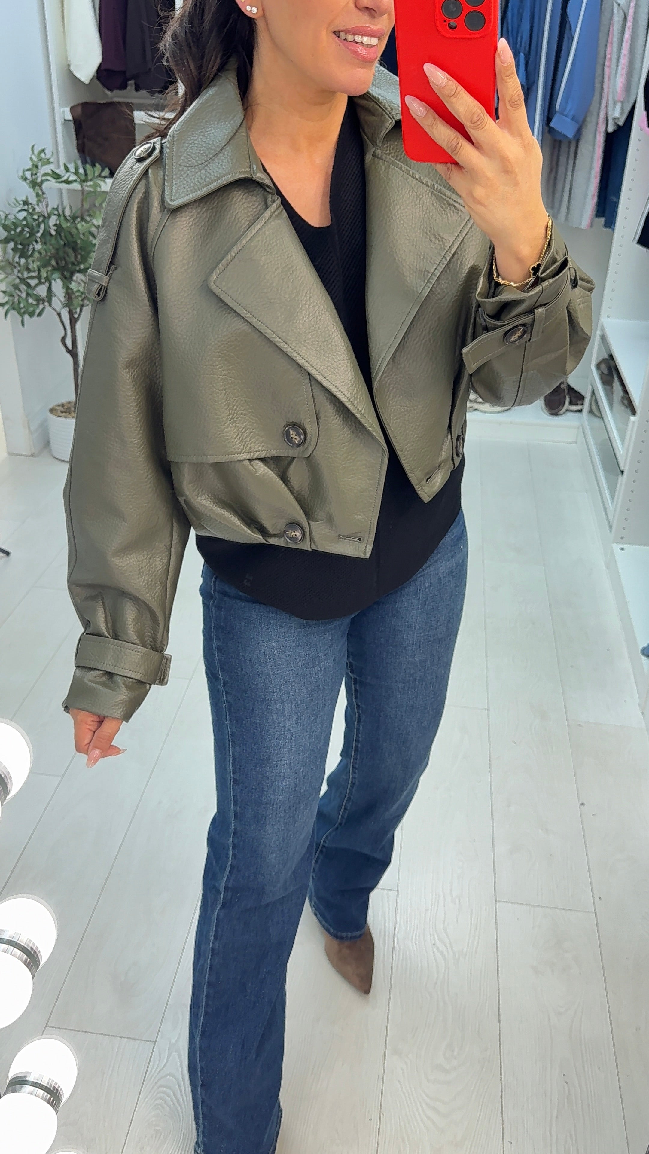 Yavanna Cropped Faux Leather Jacket