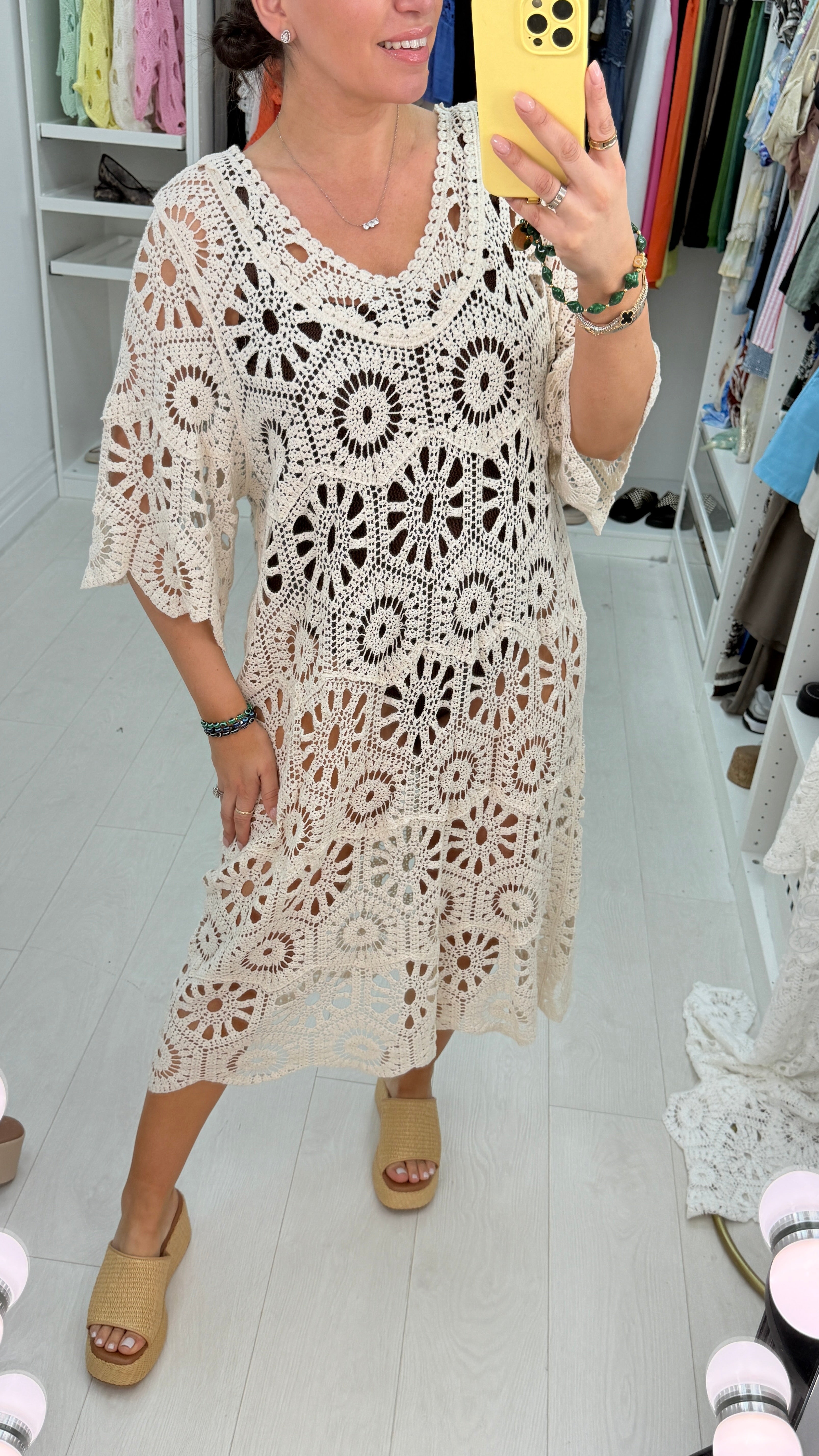 Valente Plain Crochet Midi Dress