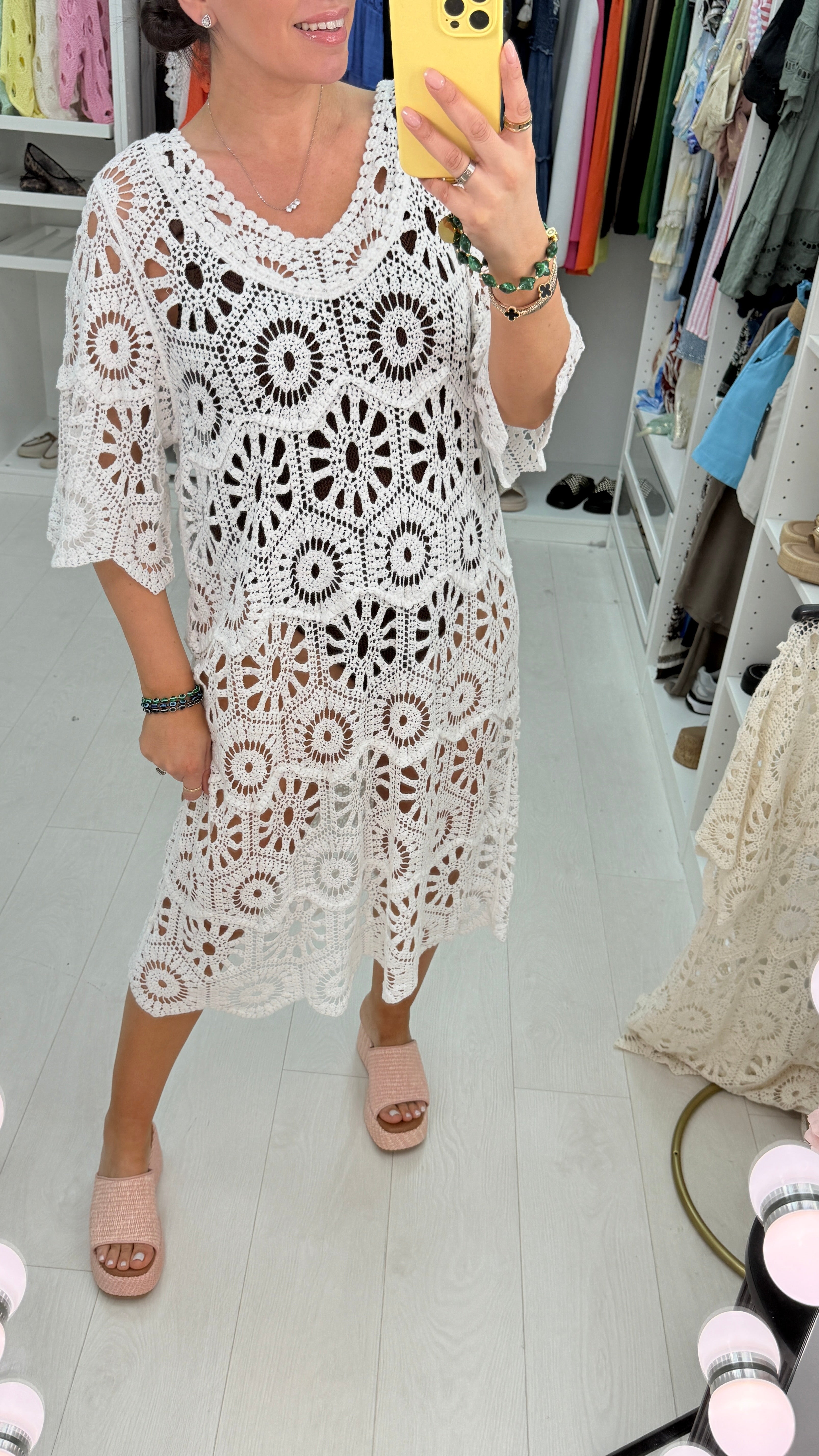 Valente Plain Crochet Midi Dress