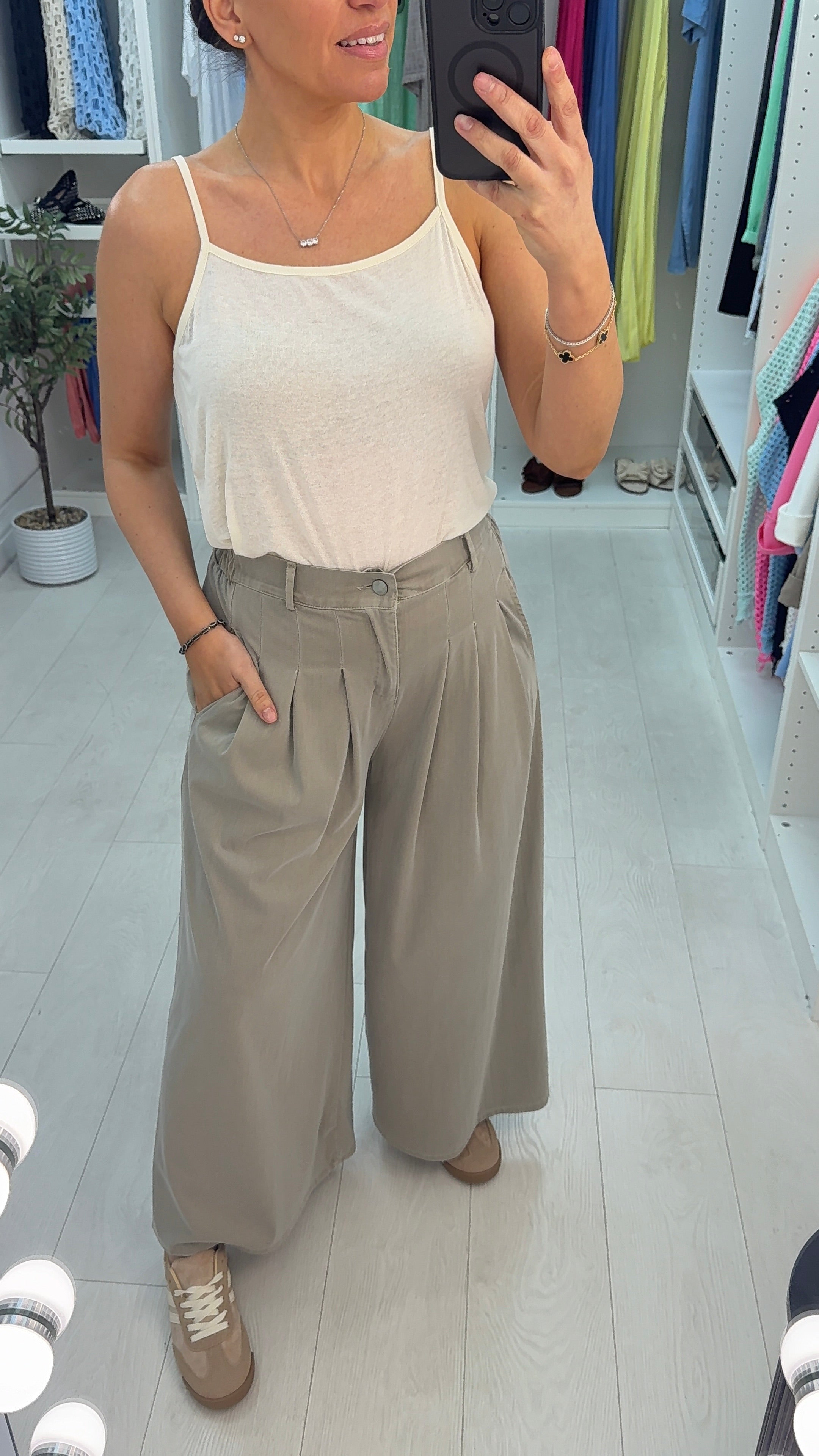 Doris Plain Pleated Wide Leg Trousers