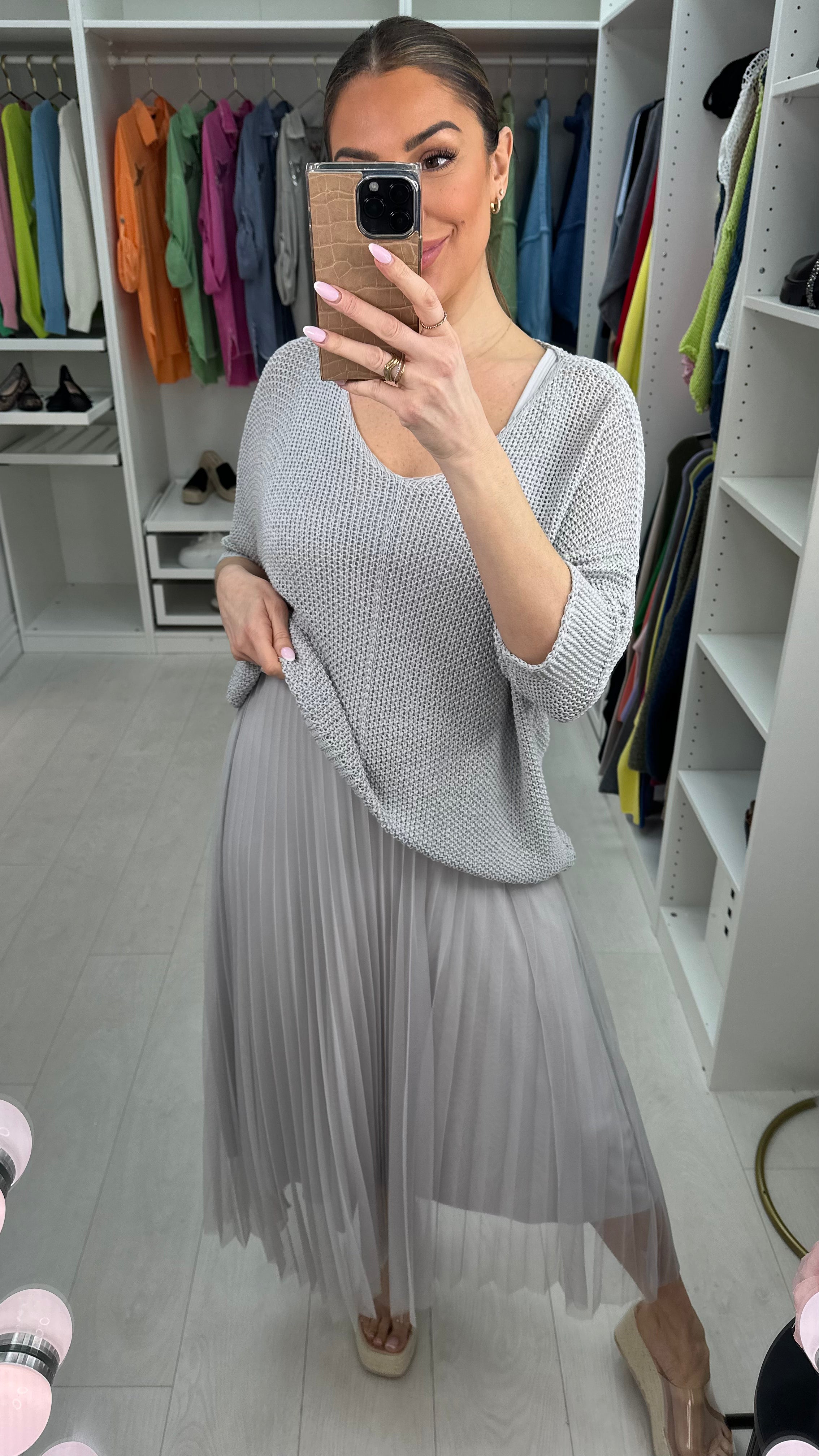 Alissia 2 Piece Knit Top & Pleated Chiffon Dress