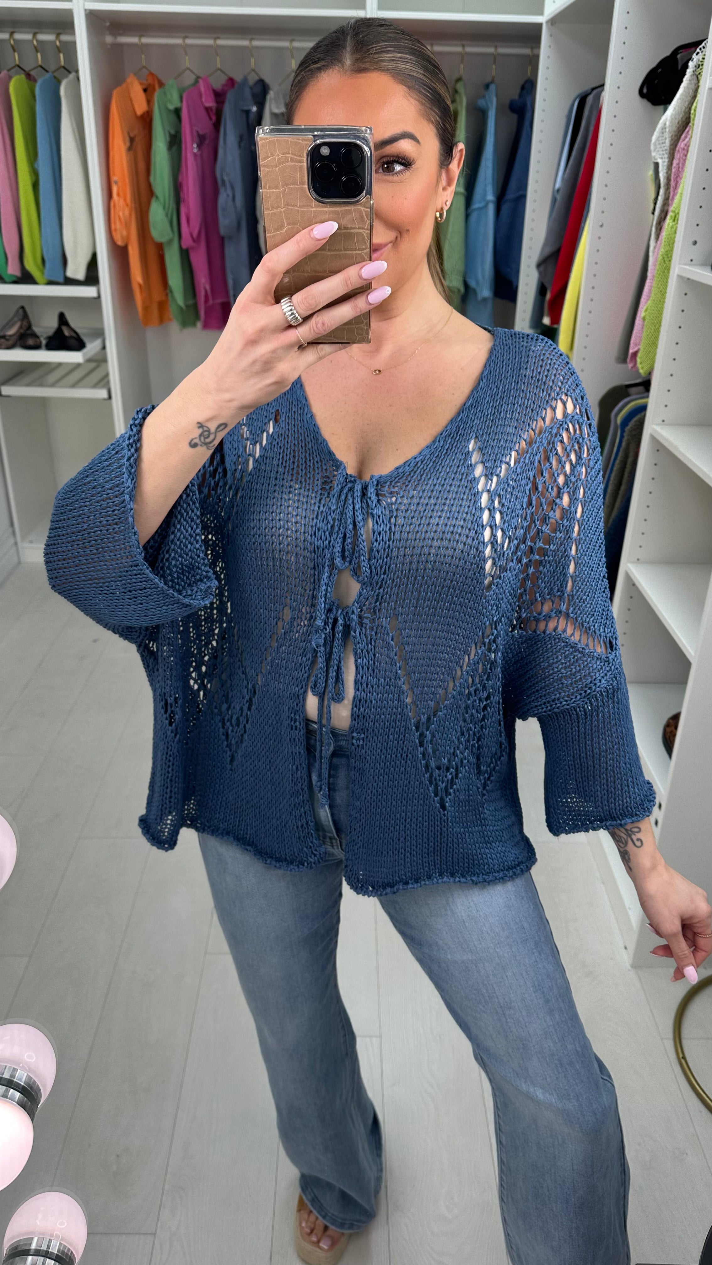 Mindie Tie Front Crochet Cardigan