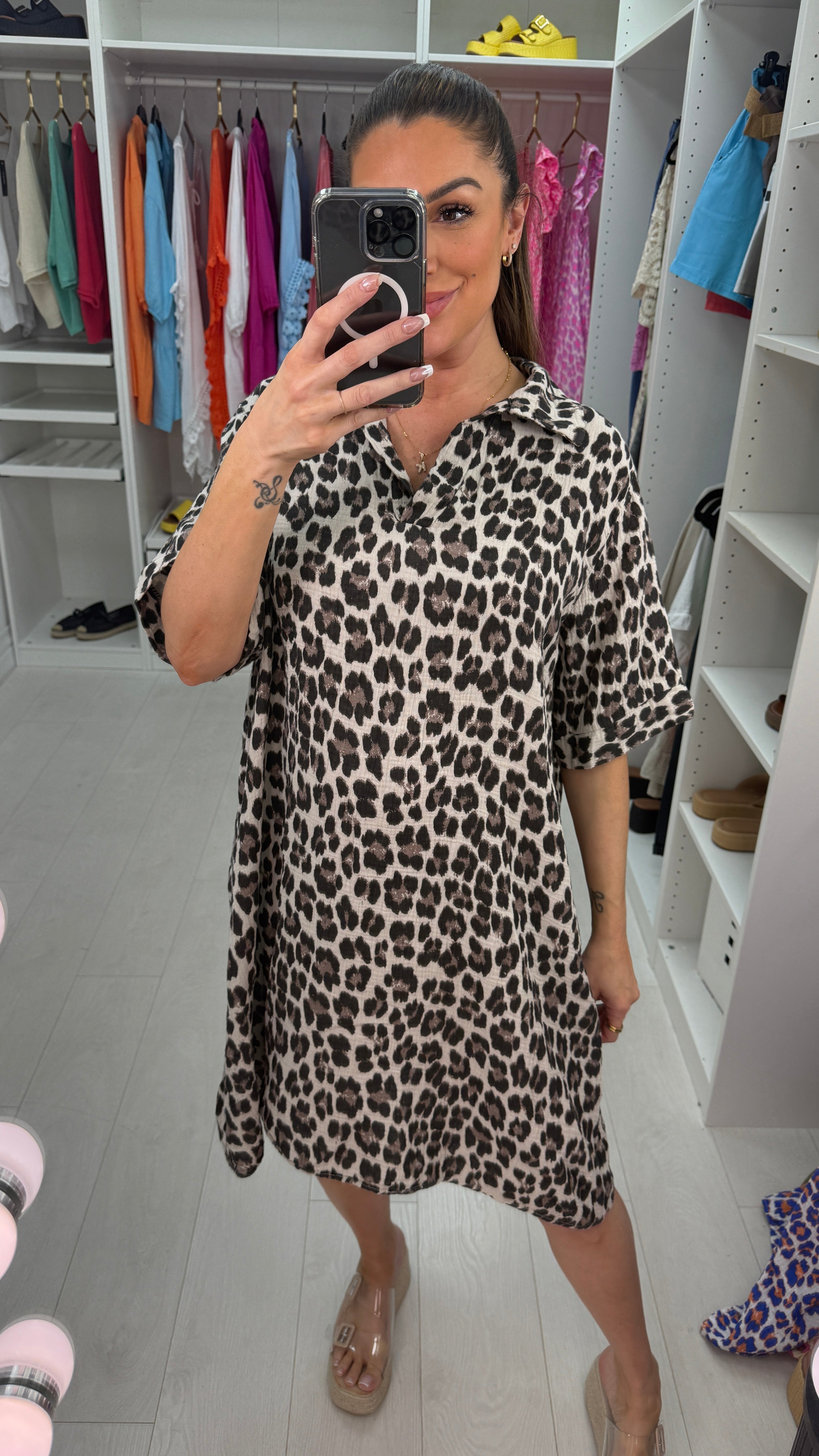 Mallory Leopard Print Cheesecloth Midi Dress