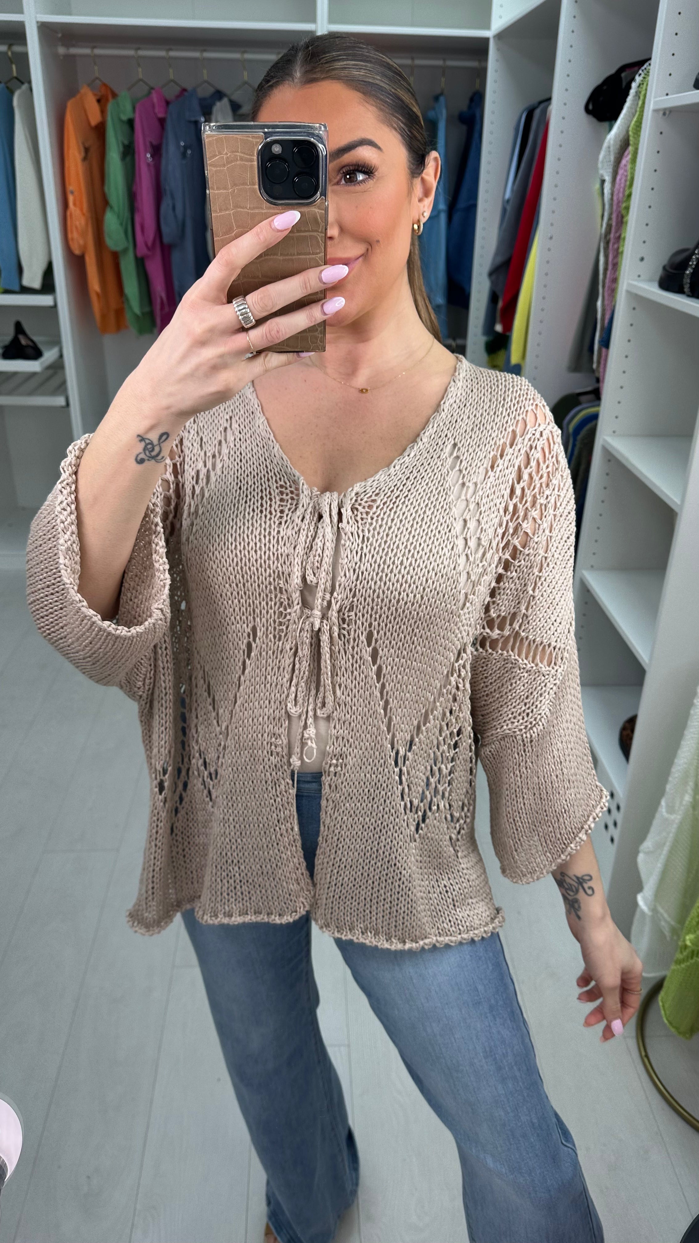 Mindie Tie Front Crochet Cardigan