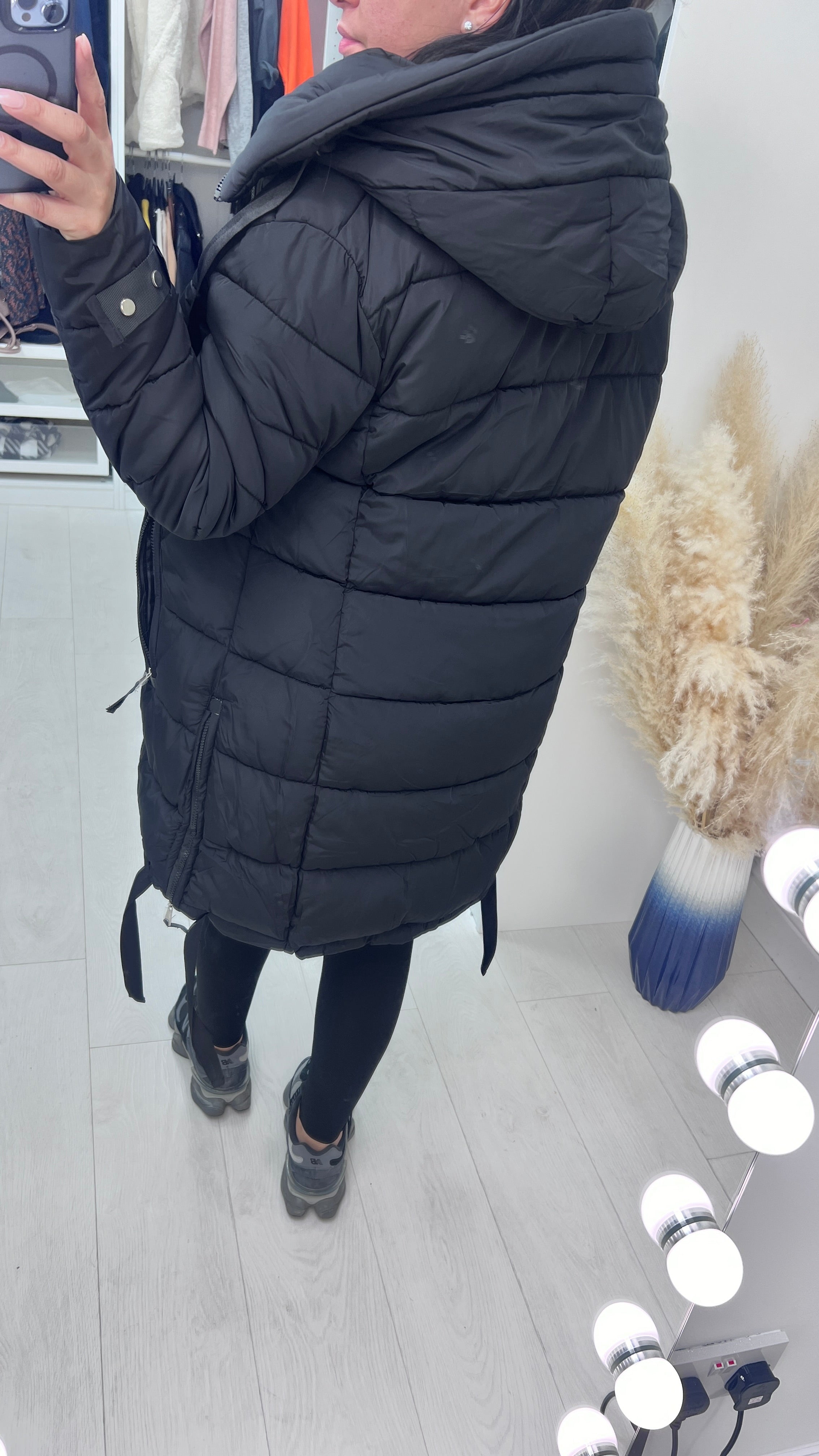 Autumn Black Zip Detail Hooded Puffer Coat