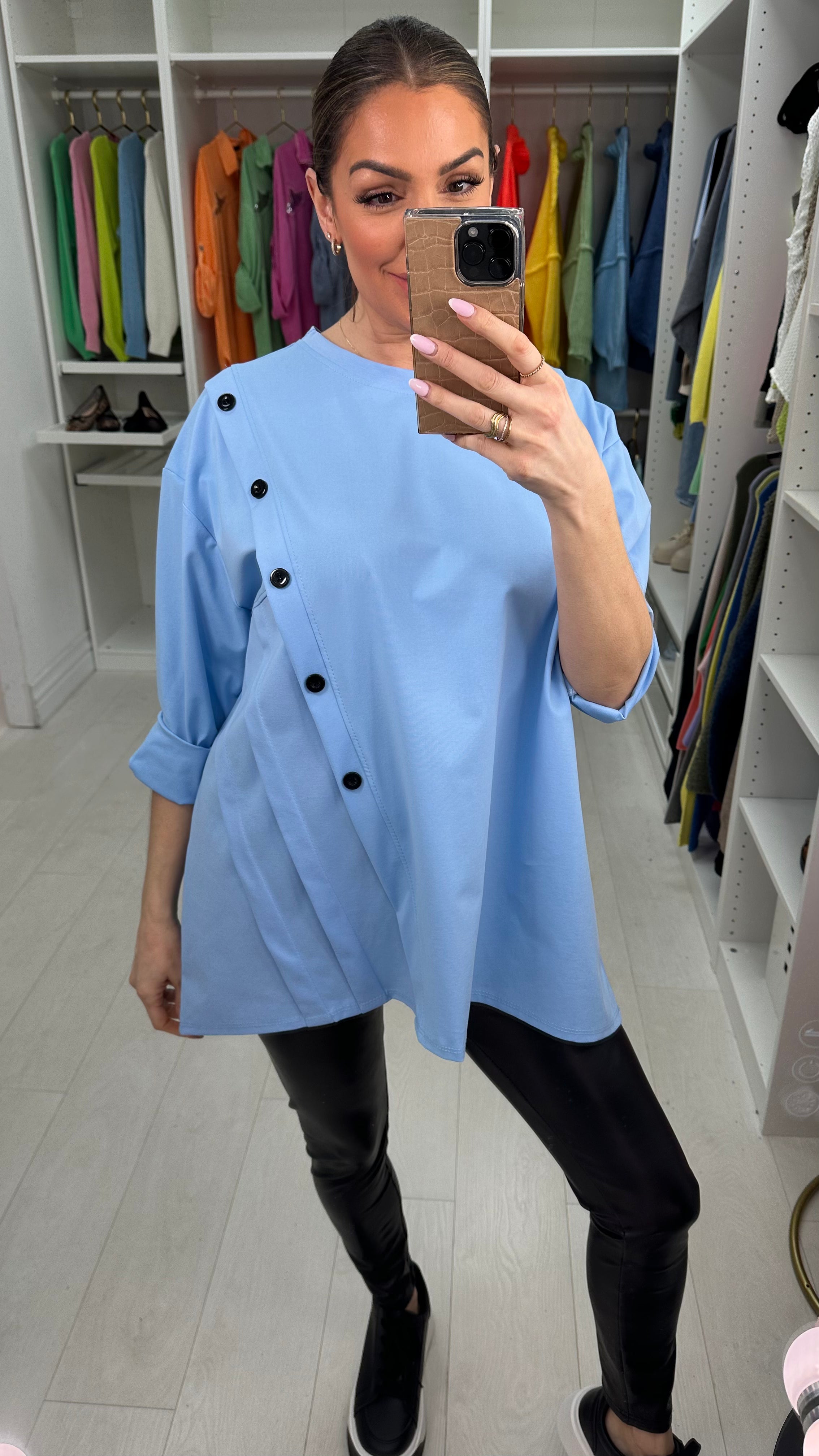 Betty Plain Oversized Button Detail Longline Top