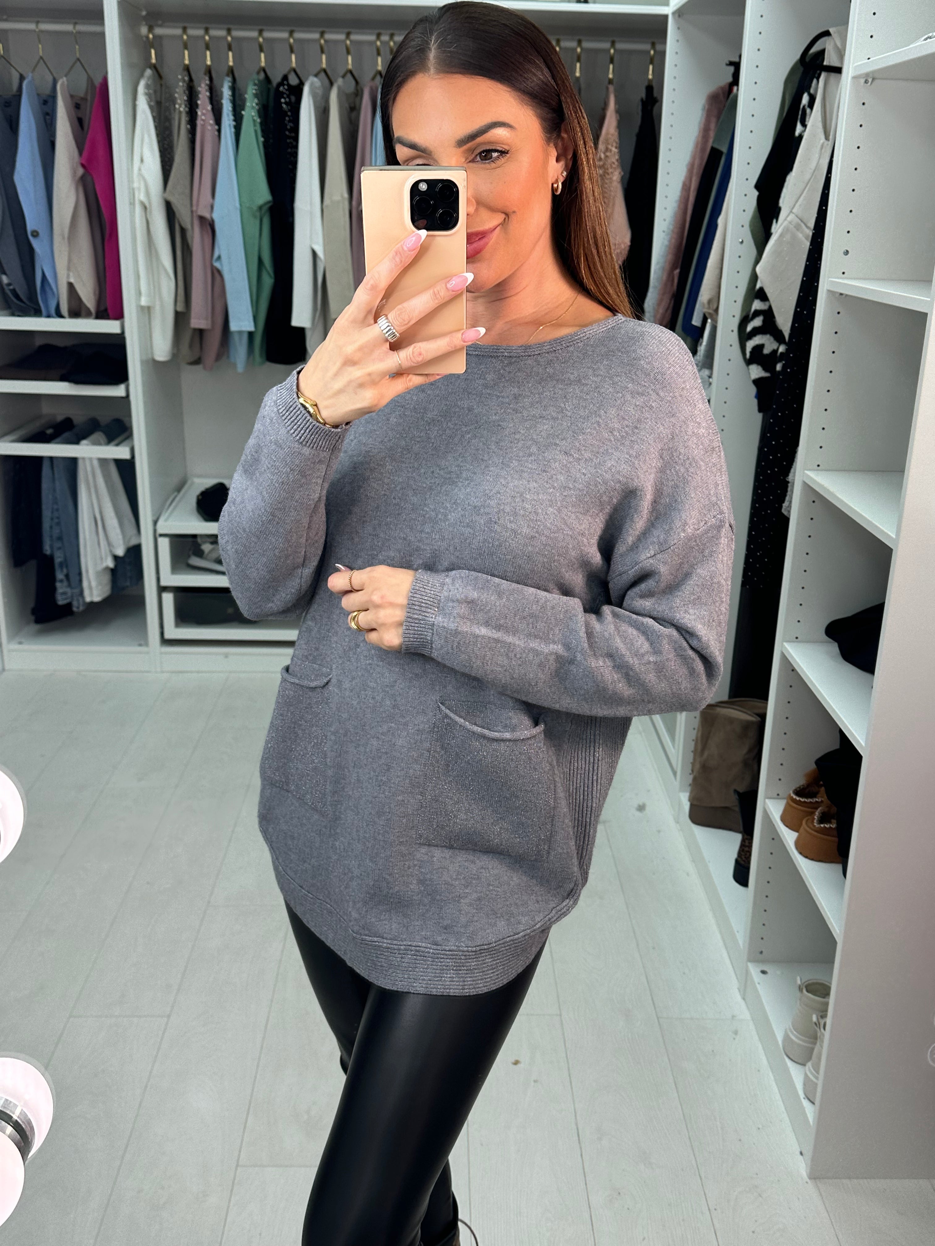 Janey Sparkle Curved Hem Jumper