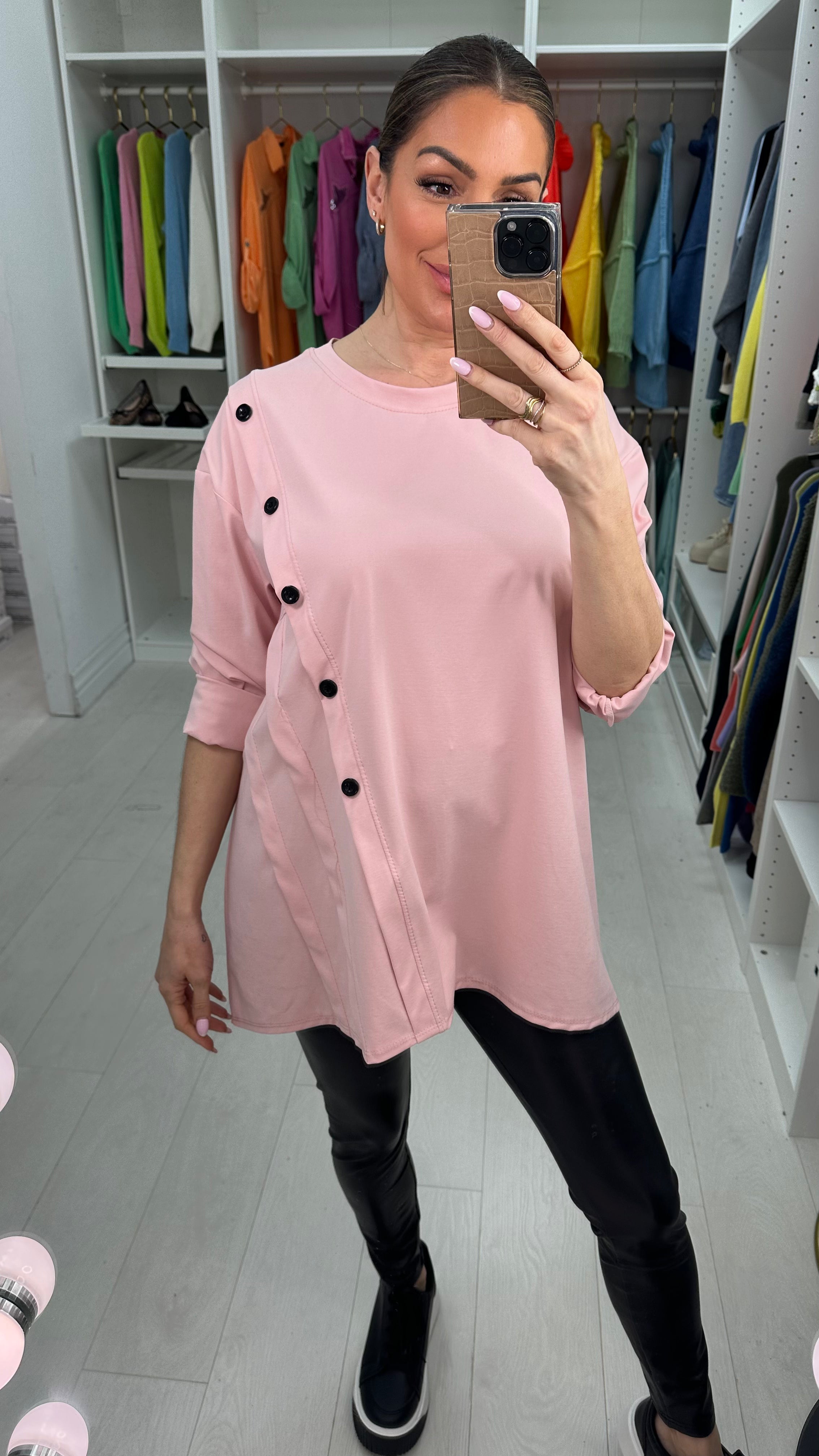 Betty Plain Oversized Button Detail Longline Top