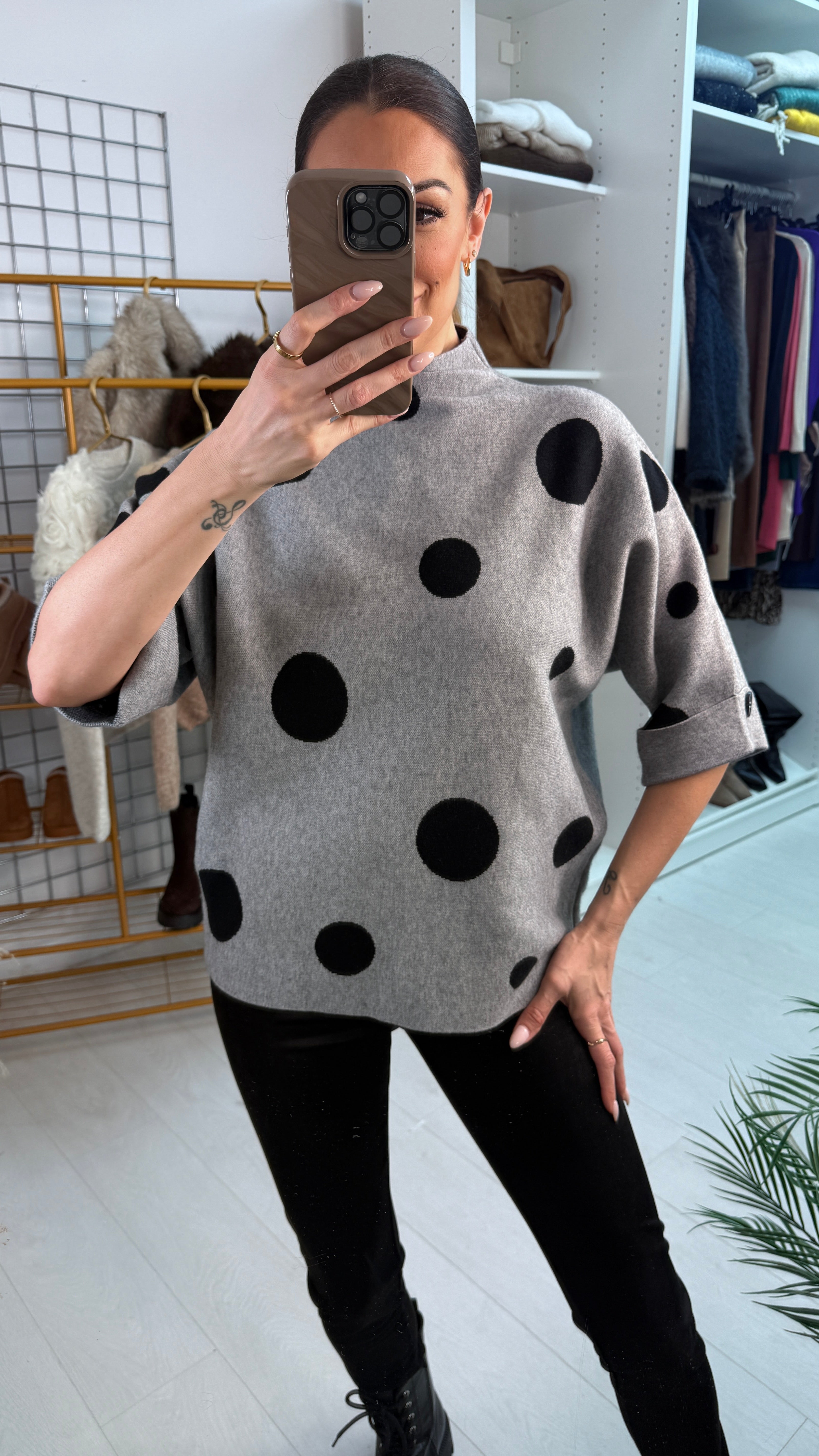 Cerrie Polka Dot 3/4 Sleeve Jumper