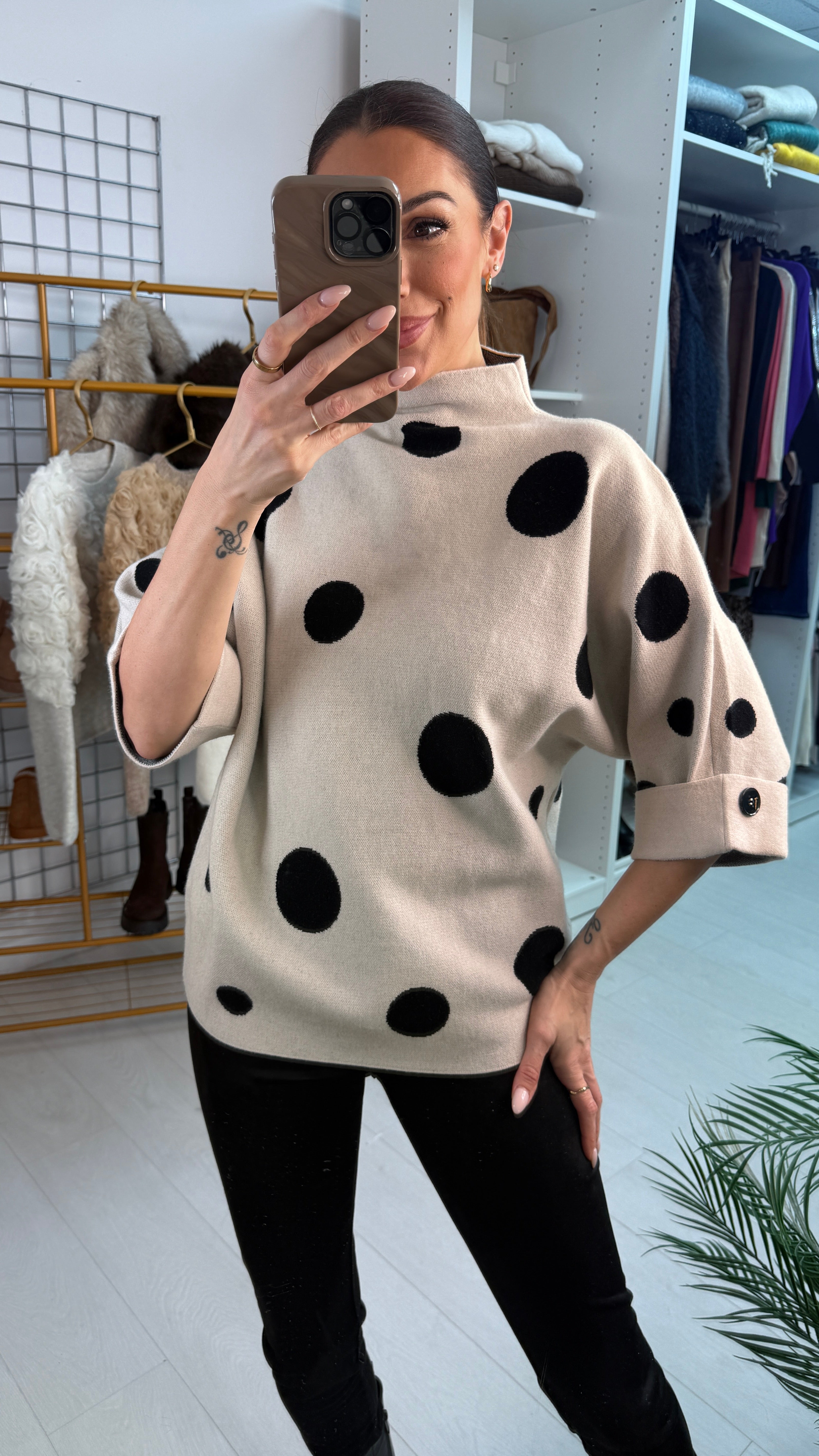 Cerrie Polka Dot 3/4 Sleeve Jumper
