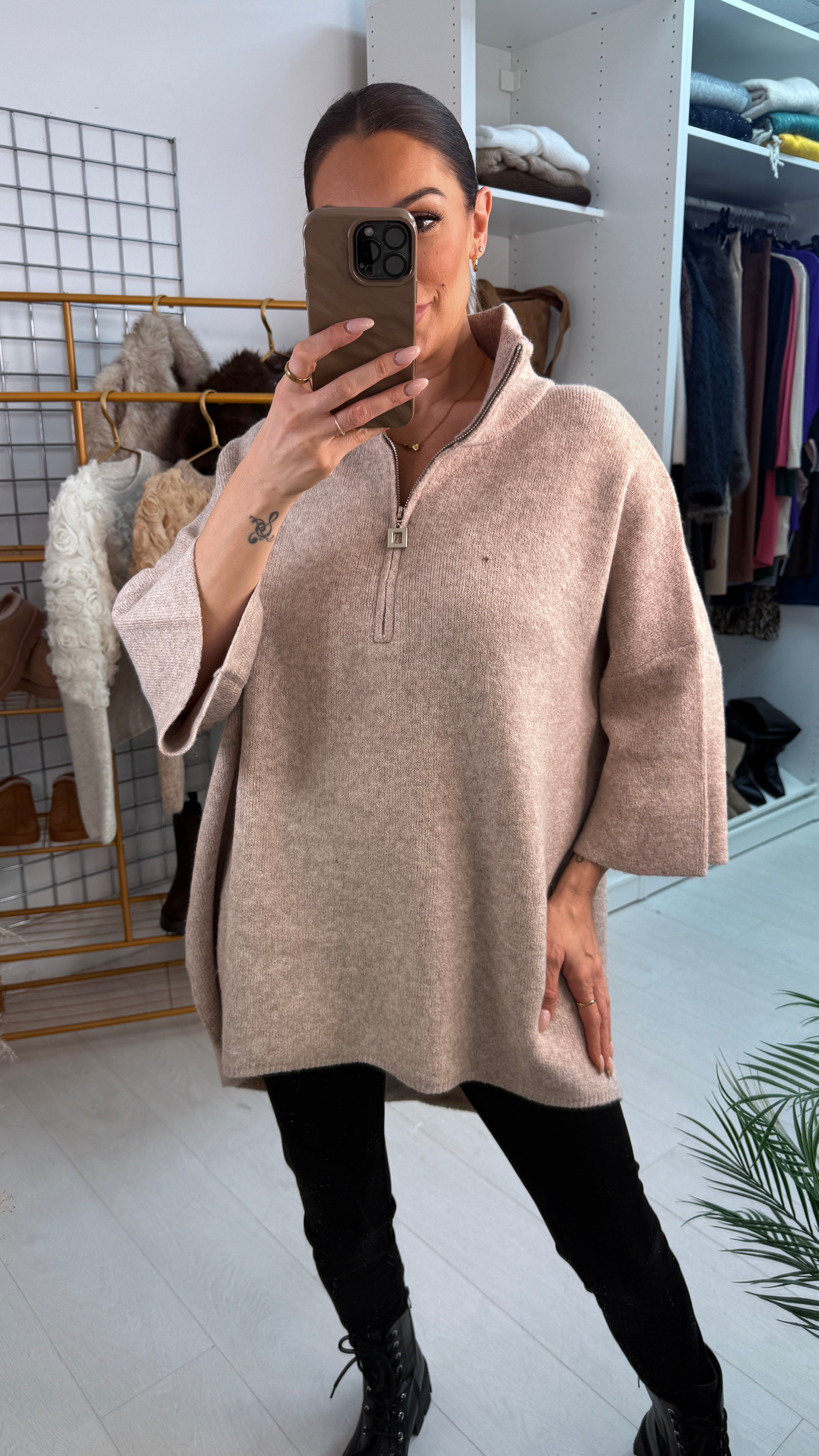 Pria Plain Loose Fit Longline Zip Front Jumper