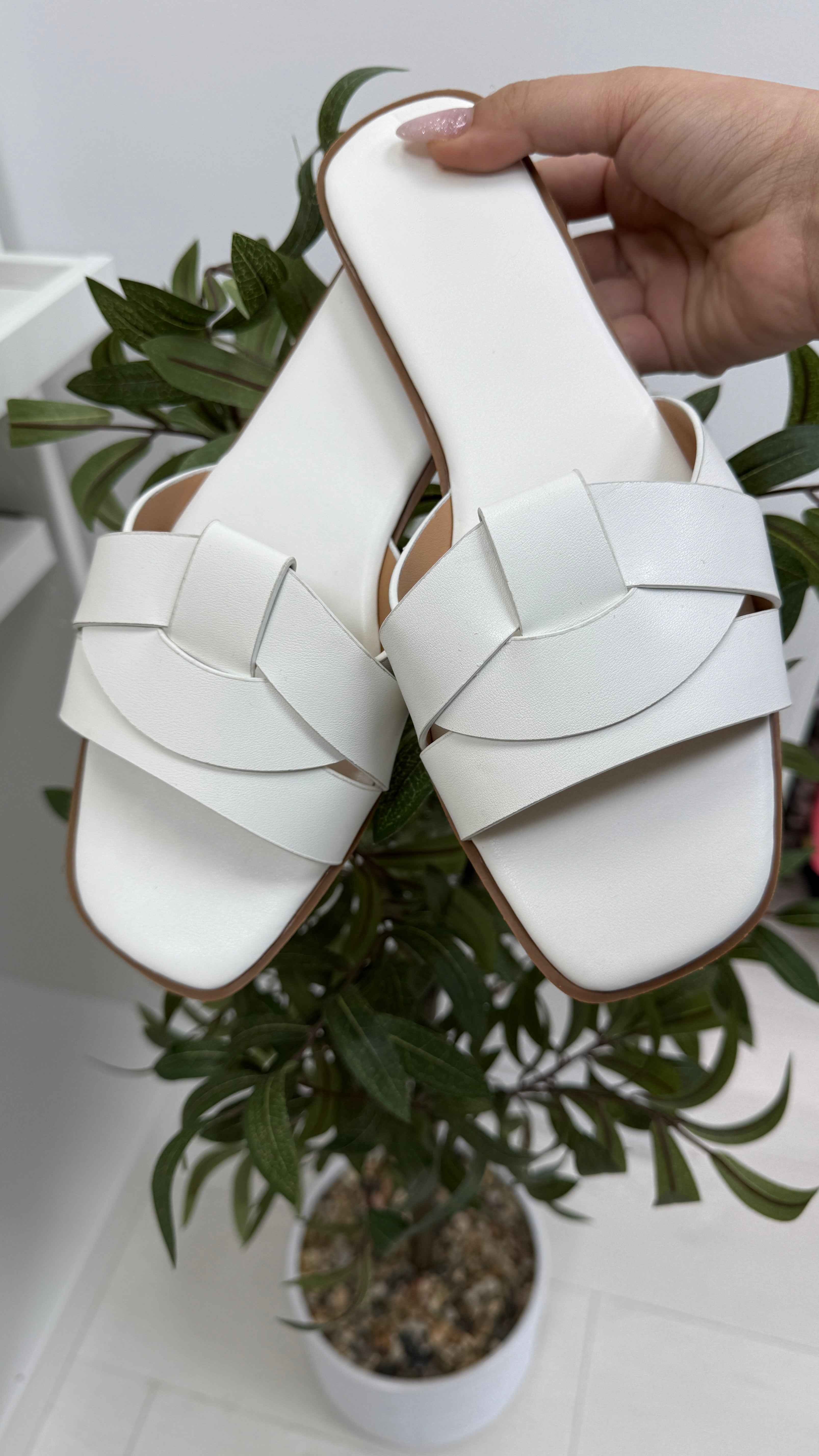 Shelby Plain Faux Leather Flat Sliders