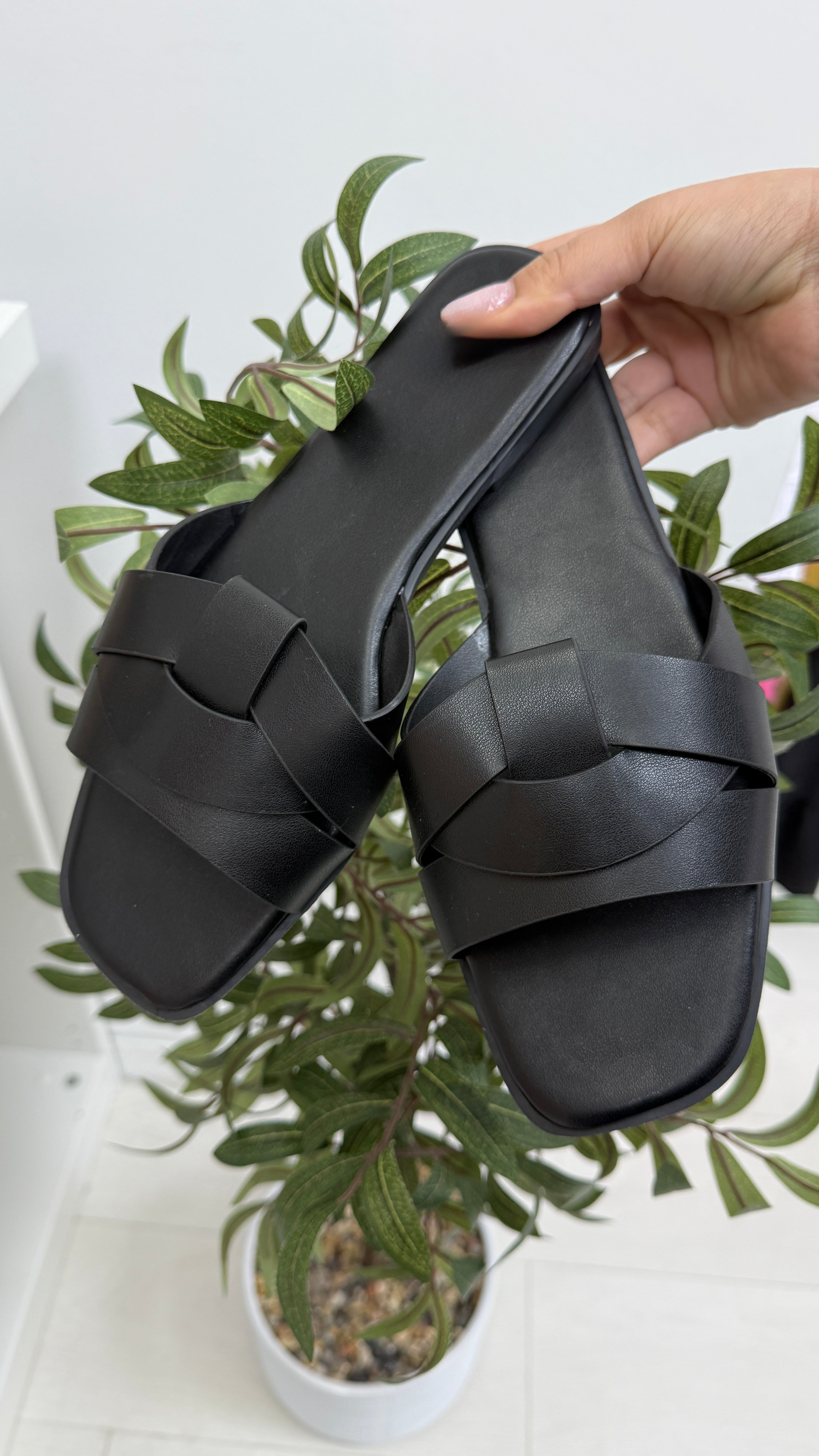 Shelby Plain Faux Leather Flat Sliders