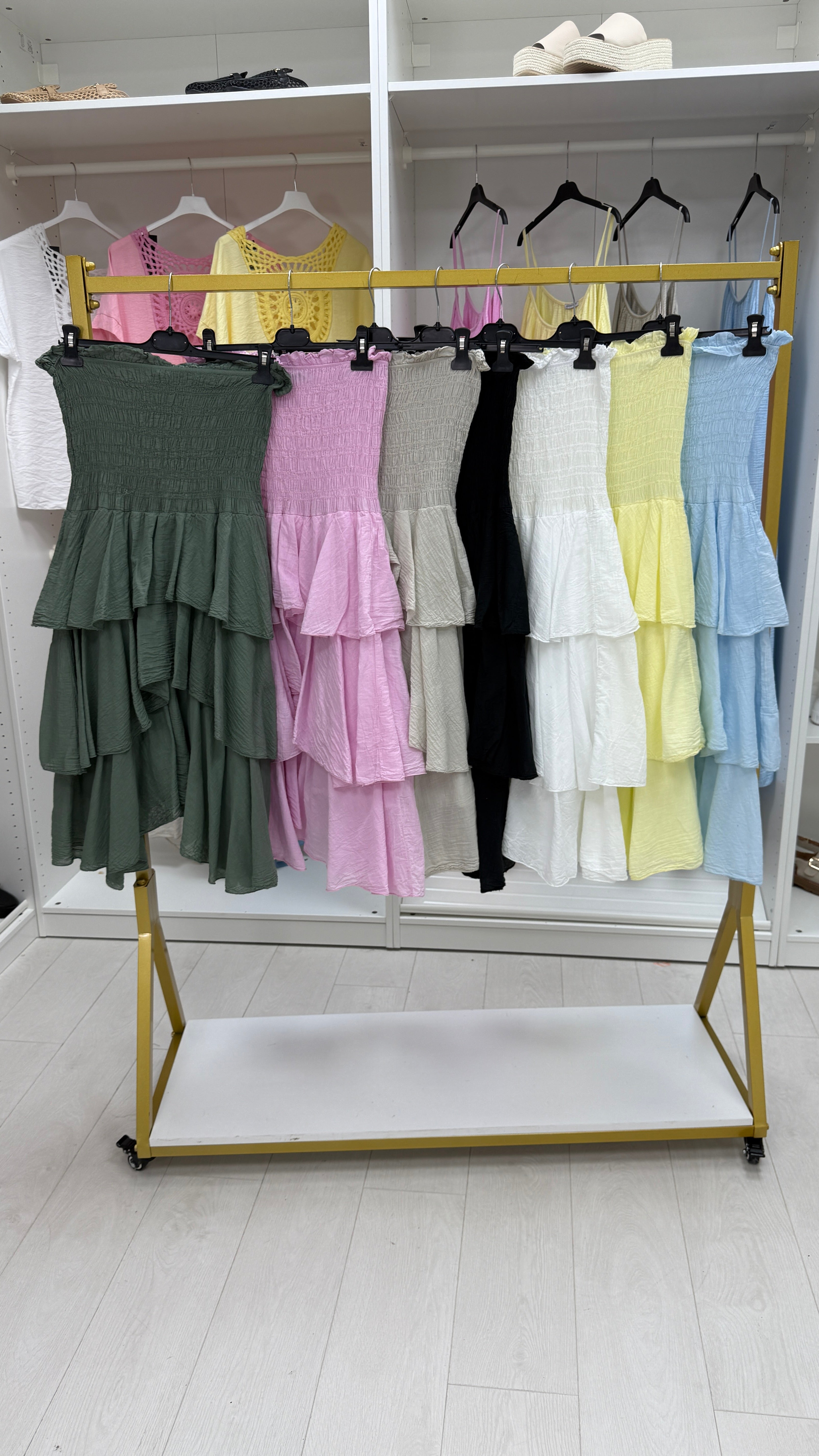 Liva Elasticated Bust Midi Ruffle Dress