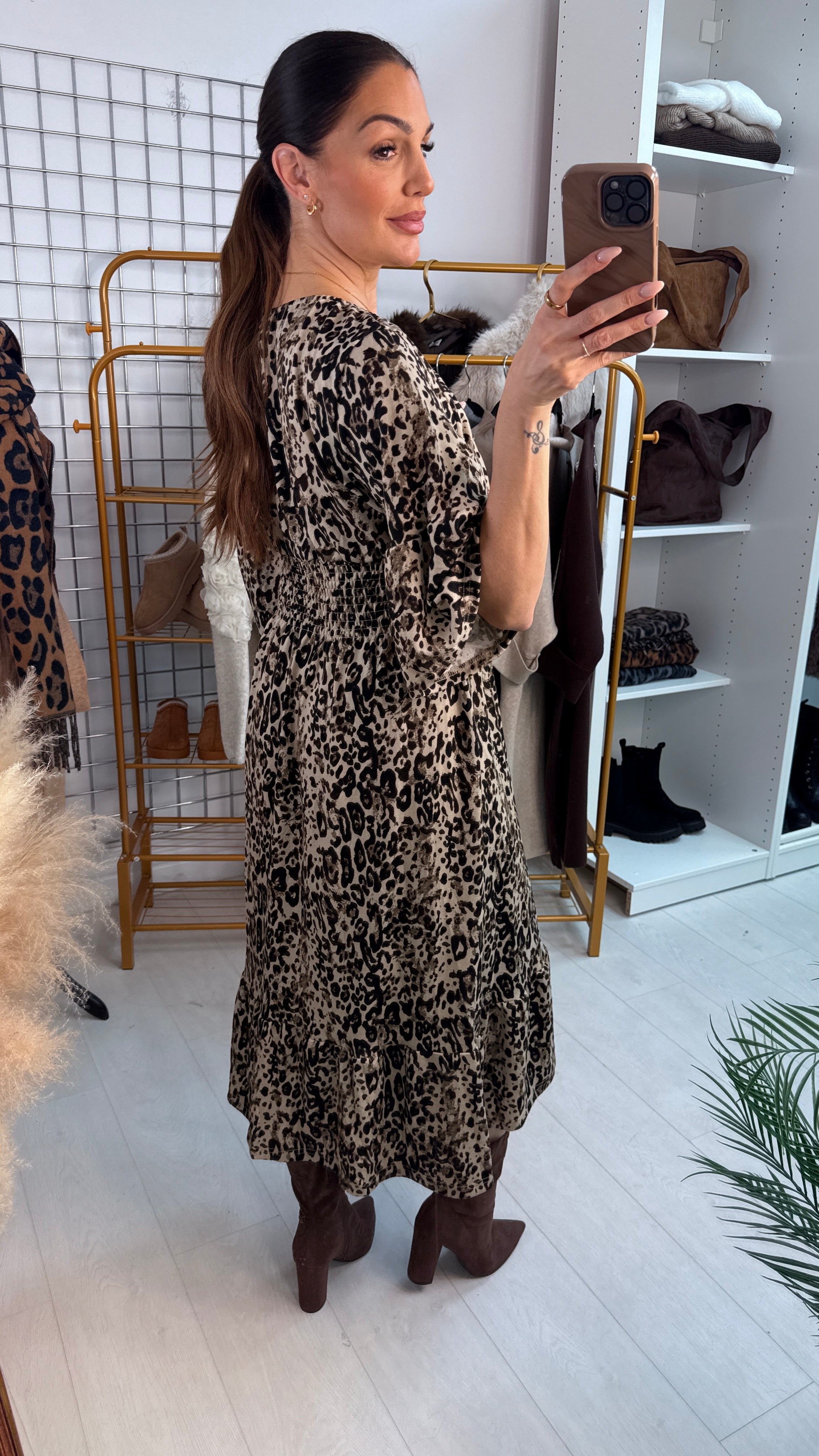 Destiny Leopard Print Shirred Waist Magic Maxi Dress