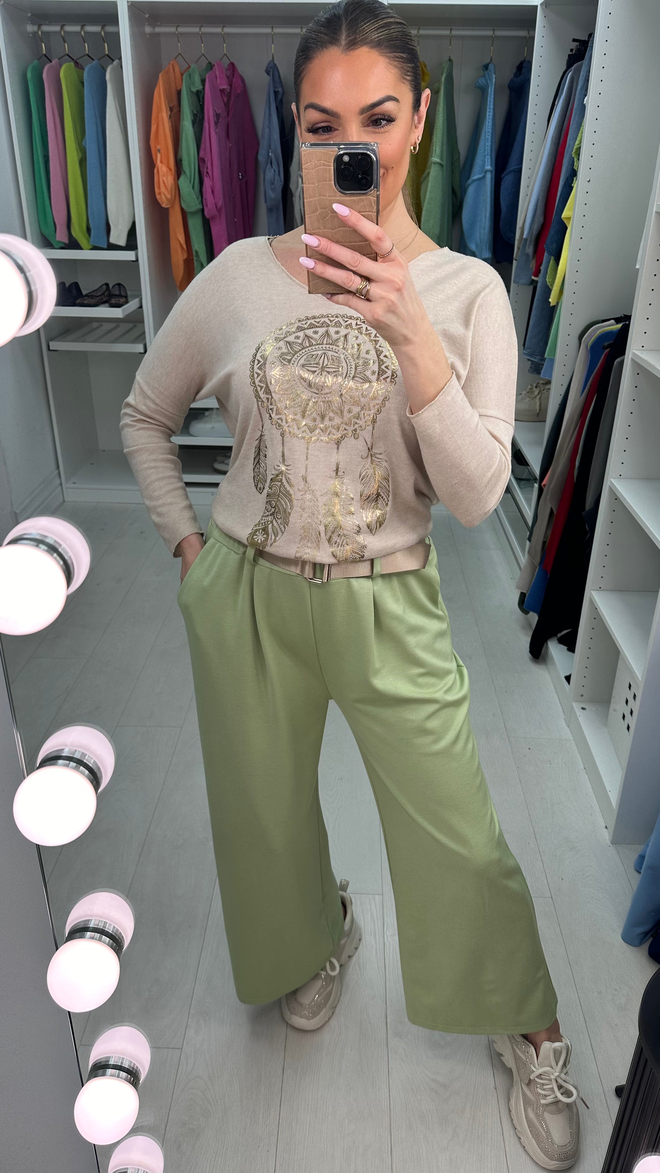 Lianna Plain Wide Leg Belted Trousers