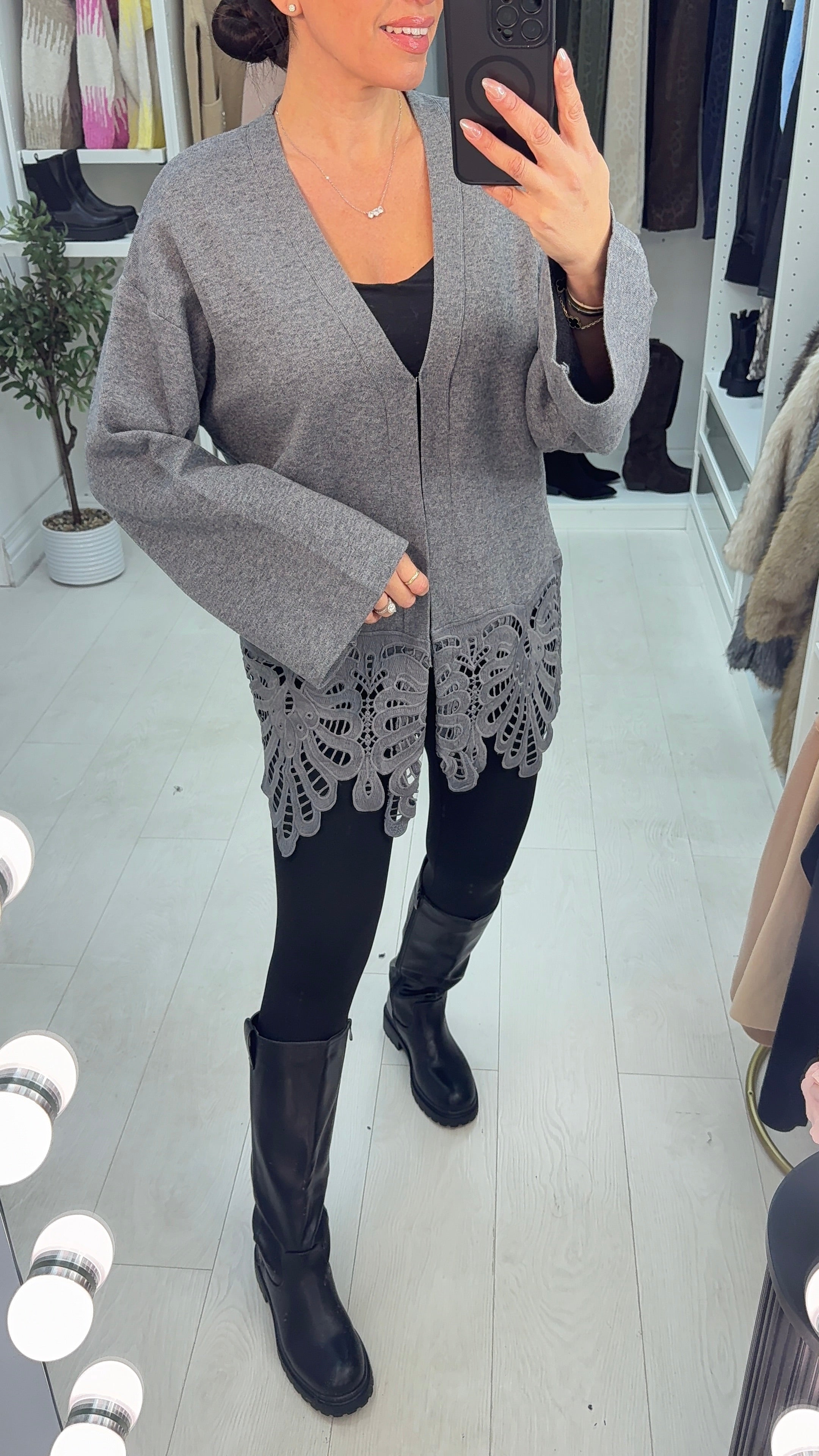 Baylie Plain Crochet Detail Cardigan