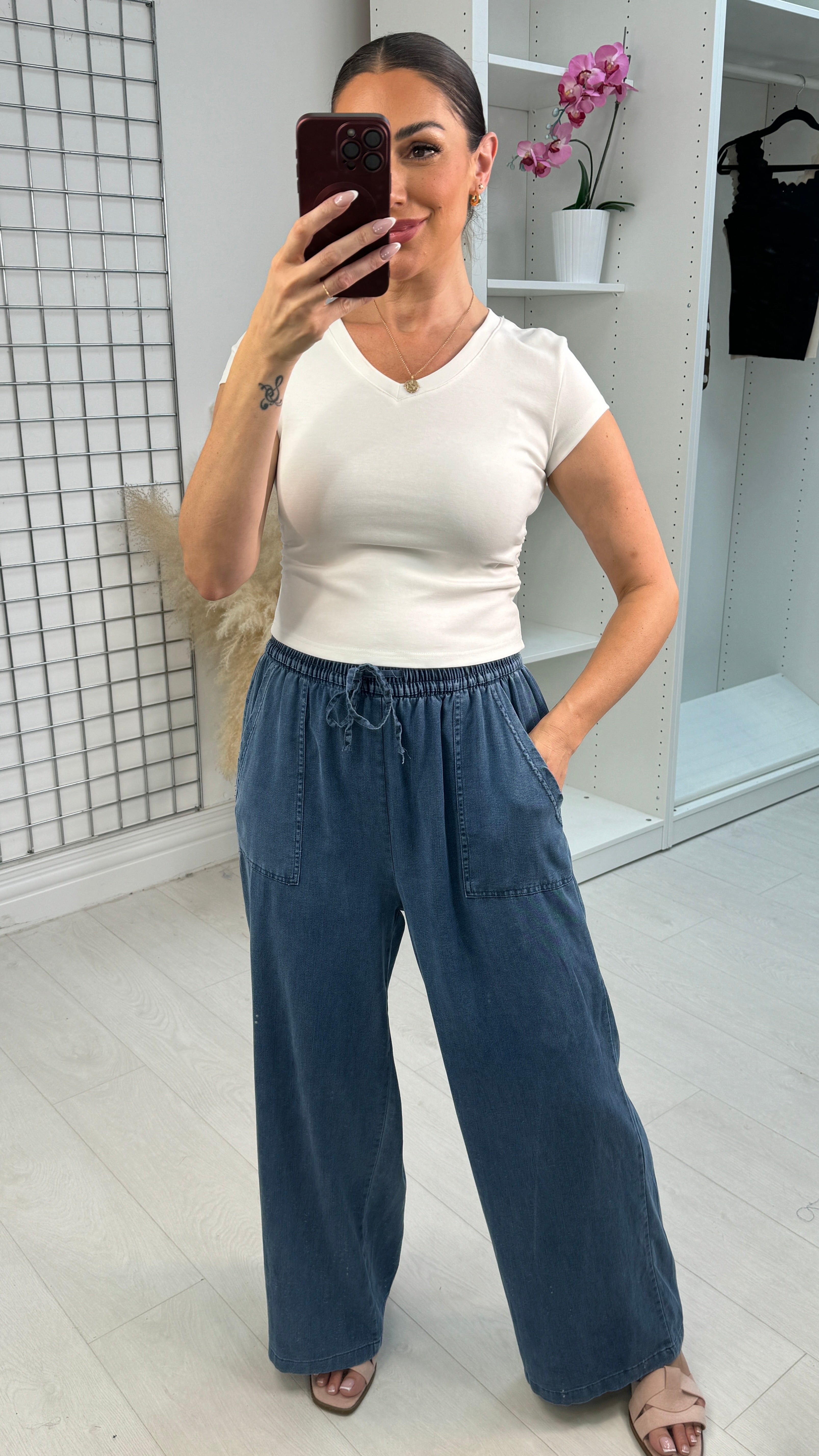 Indigo Wide Leg Lightweight Denim Trousers