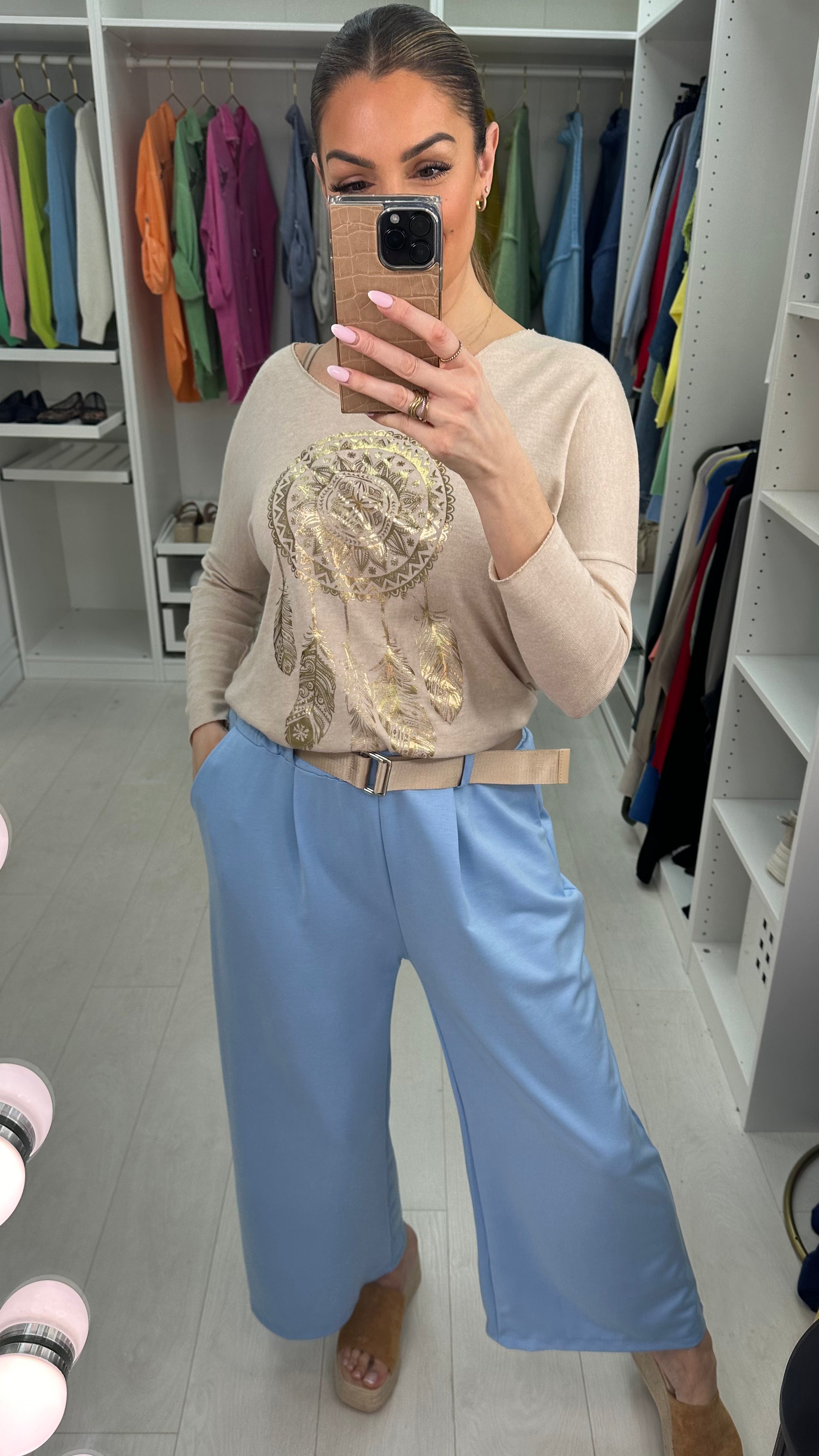 Lianna Plain Wide Leg Belted Trousers