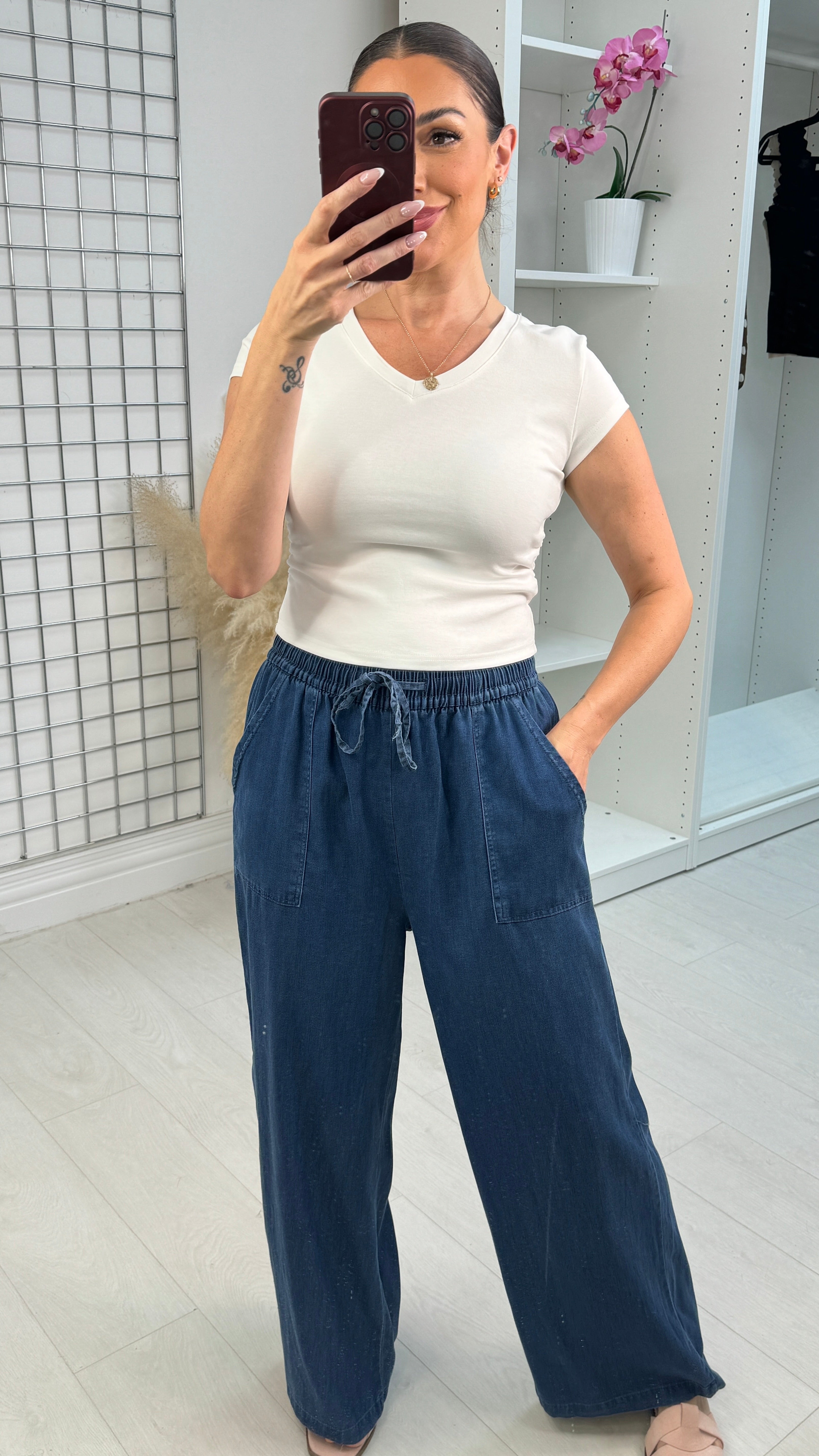 Indigo Wide Leg Lightweight Denim Trousers