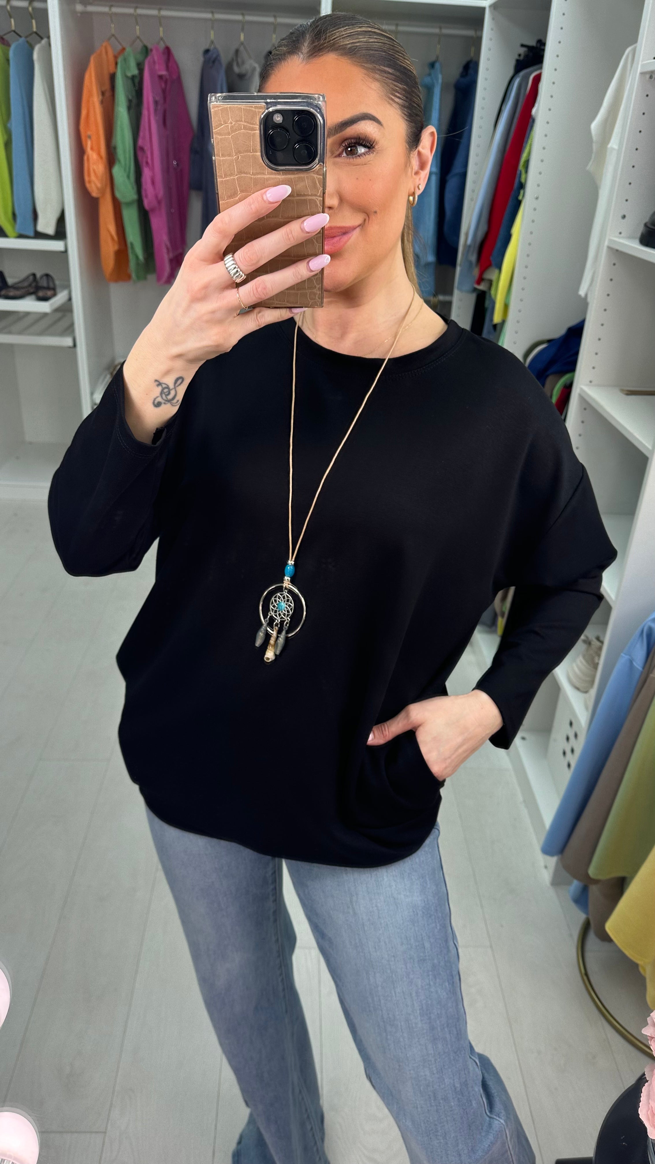 Dolores Plain Necklace Longline Top