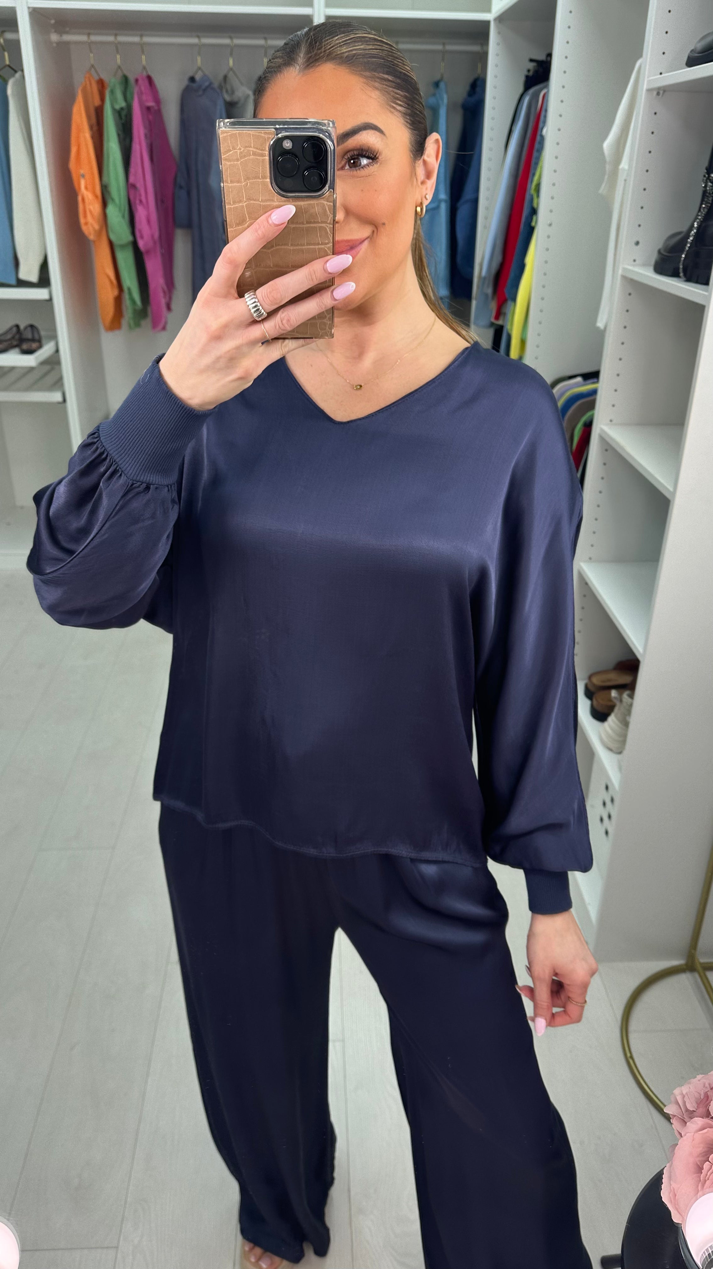 Catherine Plain V Neck Satin Top