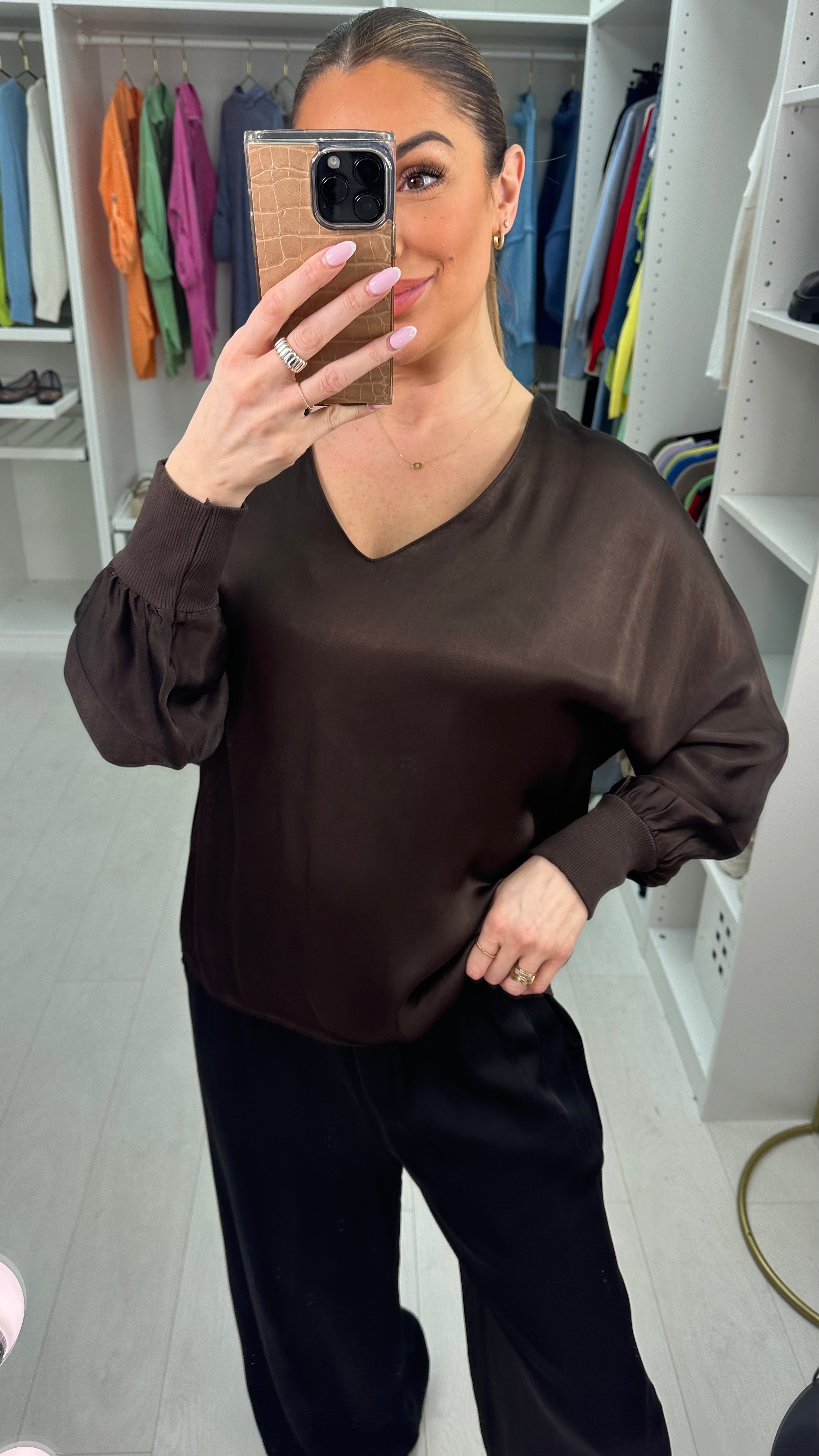 Catherine Plain V Neck Satin Top