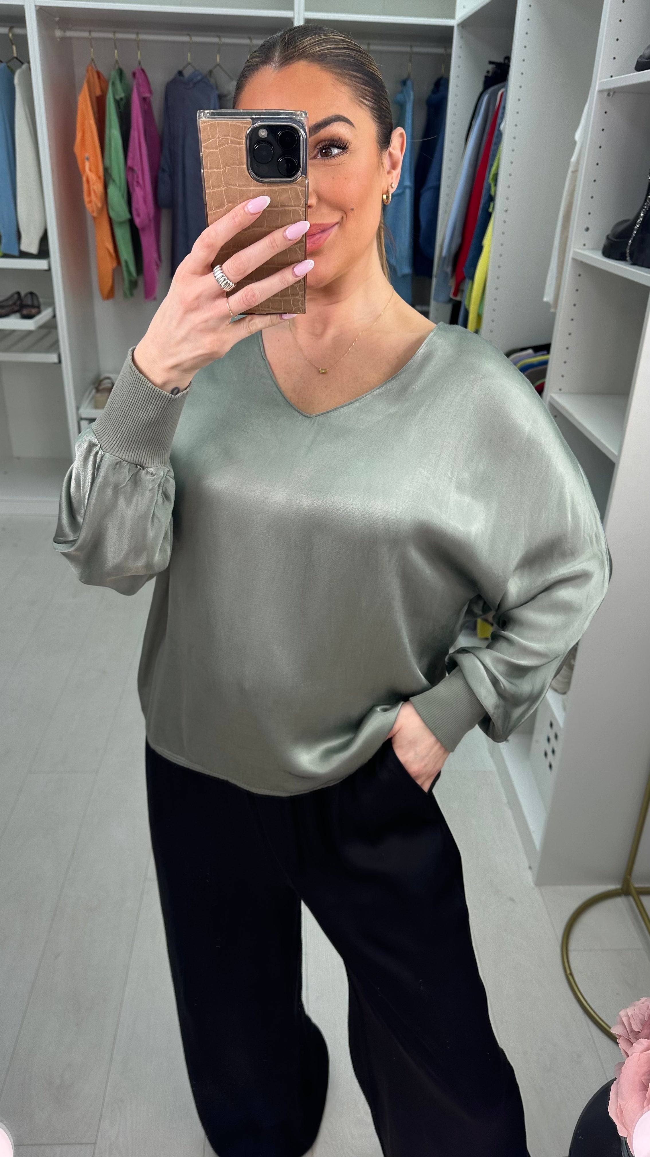 Catherine Plain V Neck Satin Top