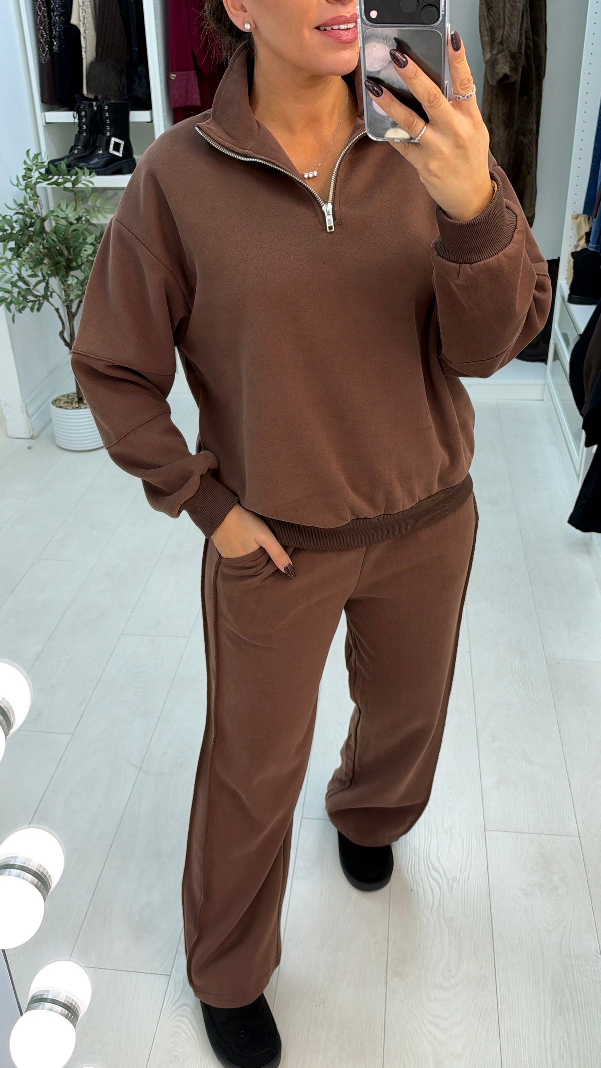 Giavanna Plain Quarter Zip Loungewear Set