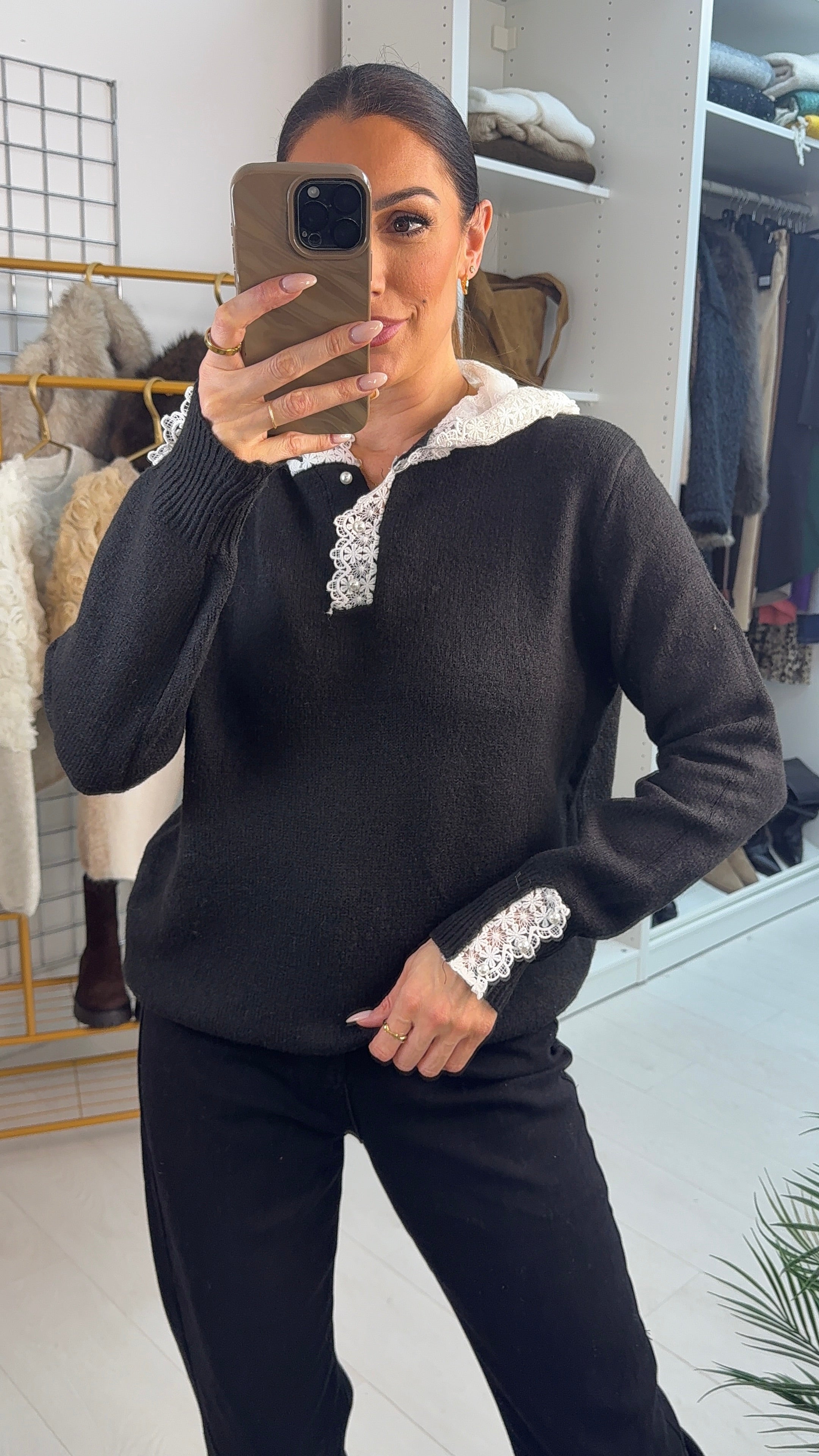 Karrie Plain Lace Hooded Knit Jumper