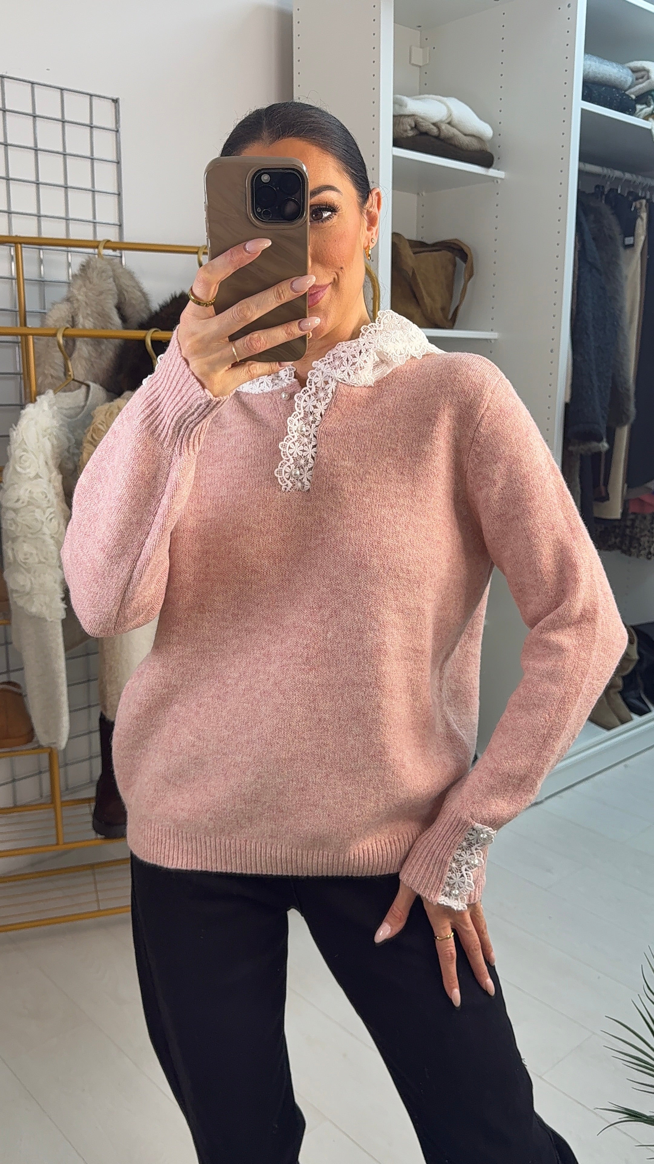 Karrie Plain Lace Hooded Knit Jumper