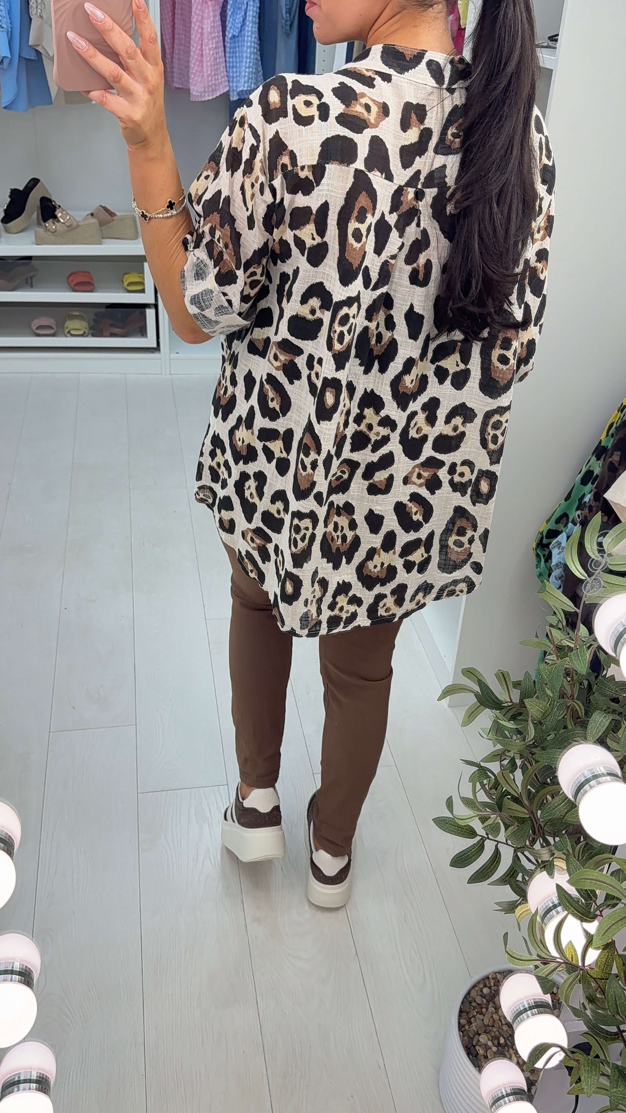 Albertina Leopard Print Dipped Hem Loose Fit Top