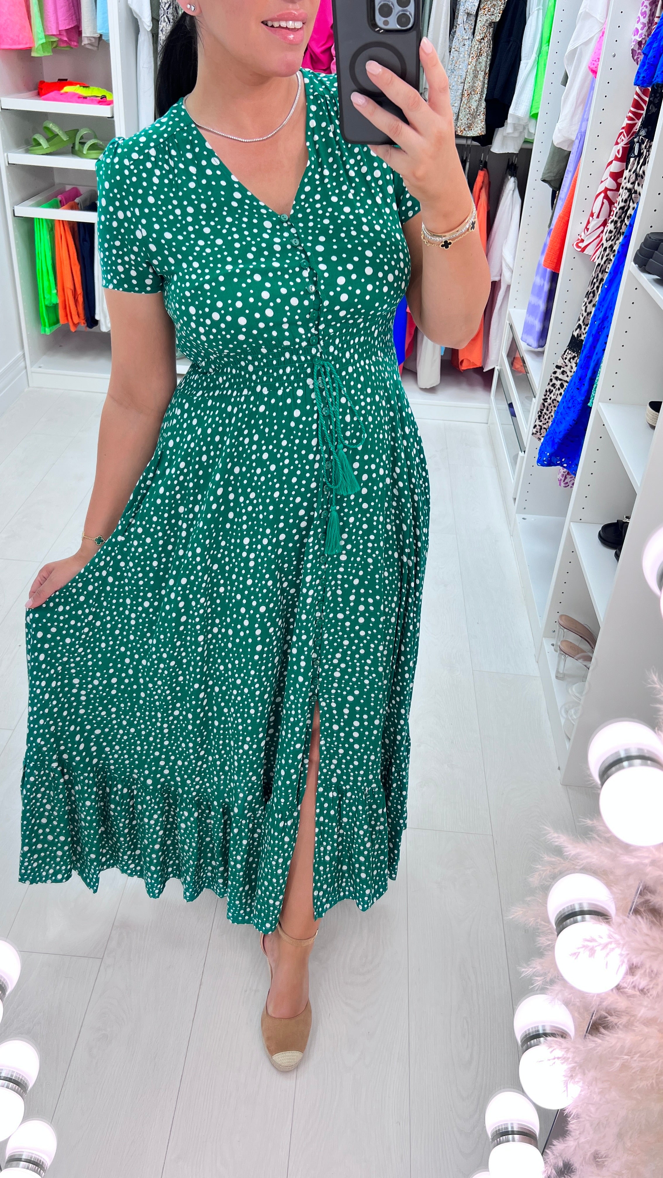 Ajda Emerald Polka Print Frill Hem Maxi Dress BowsBoutiques Ajda Emerald Polka Print Frill Hem Maxi Dress BowsBoutiques