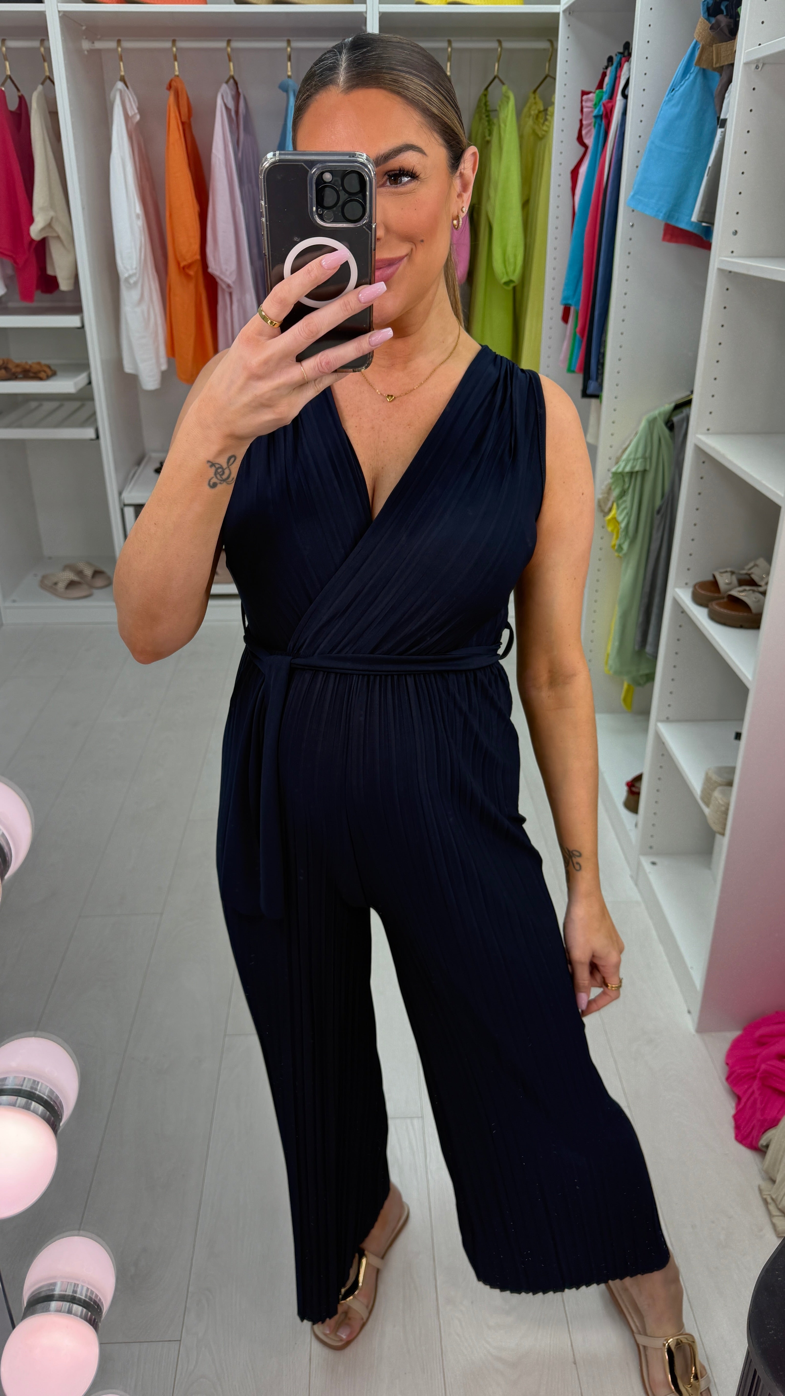 Posie Plain Pleated Wide Leg Jumpsuit