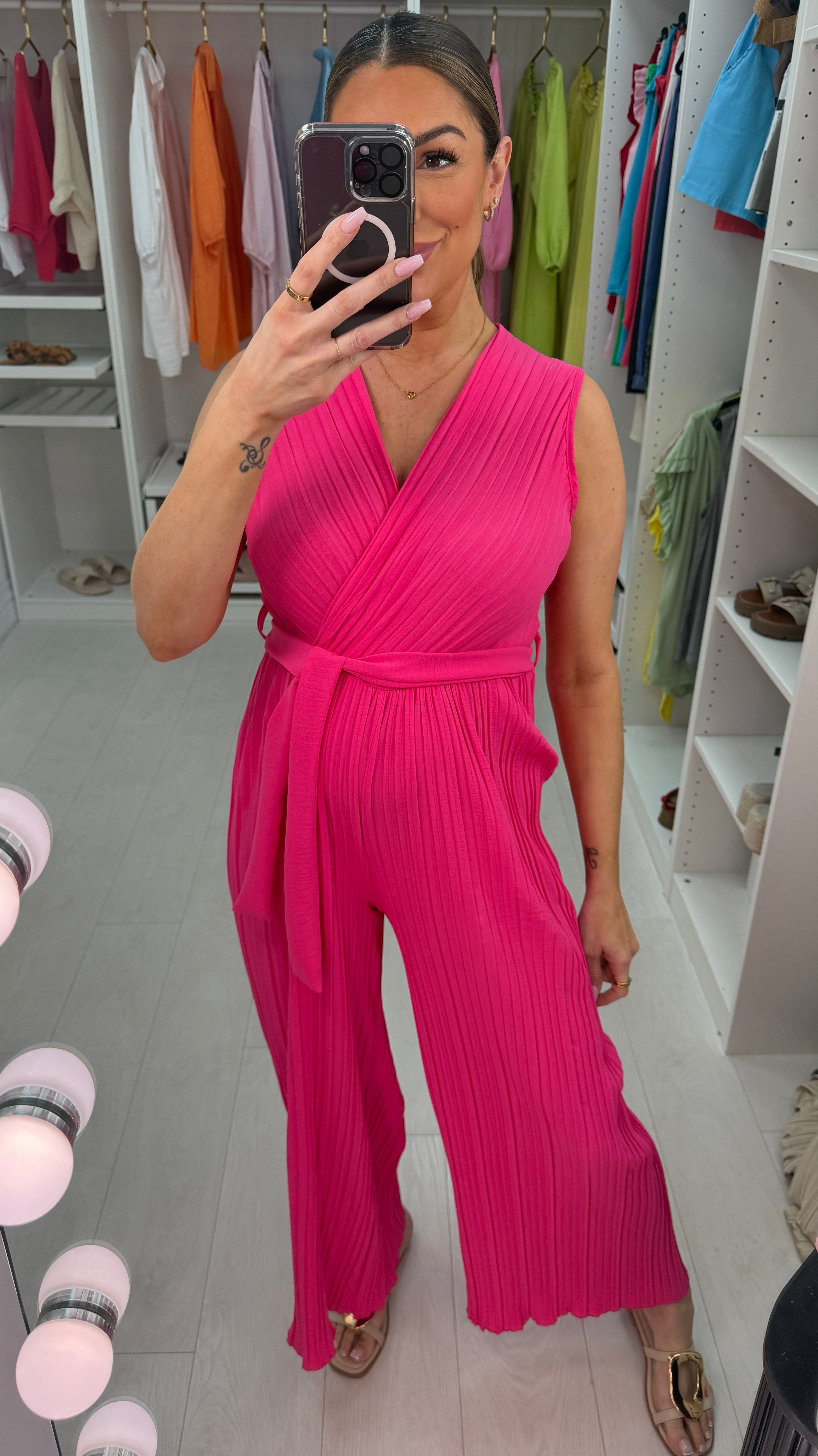 Posie Plain Pleated Wide Leg Jumpsuit
