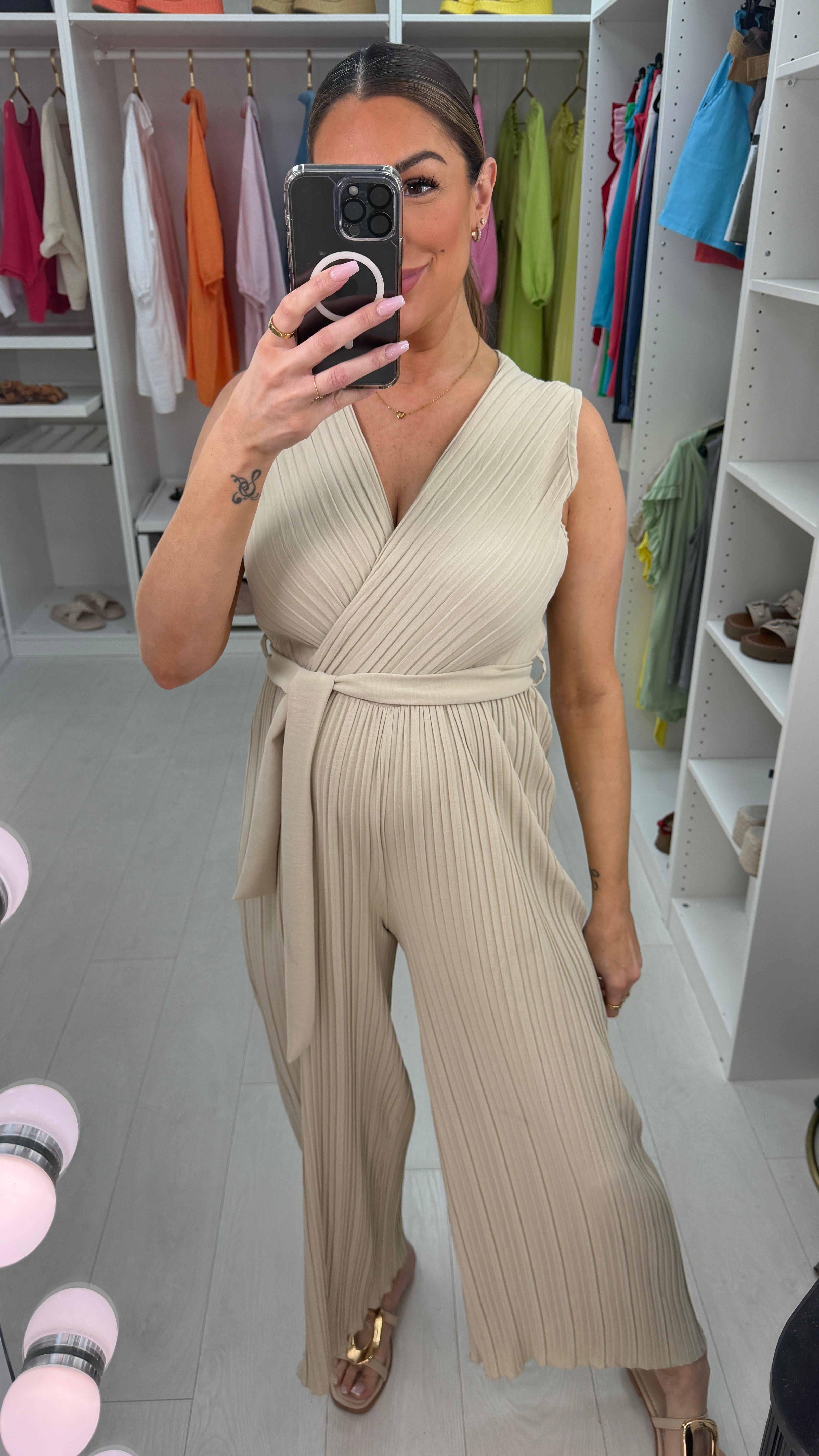 Posie Plain Pleated Wide Leg Jumpsuit